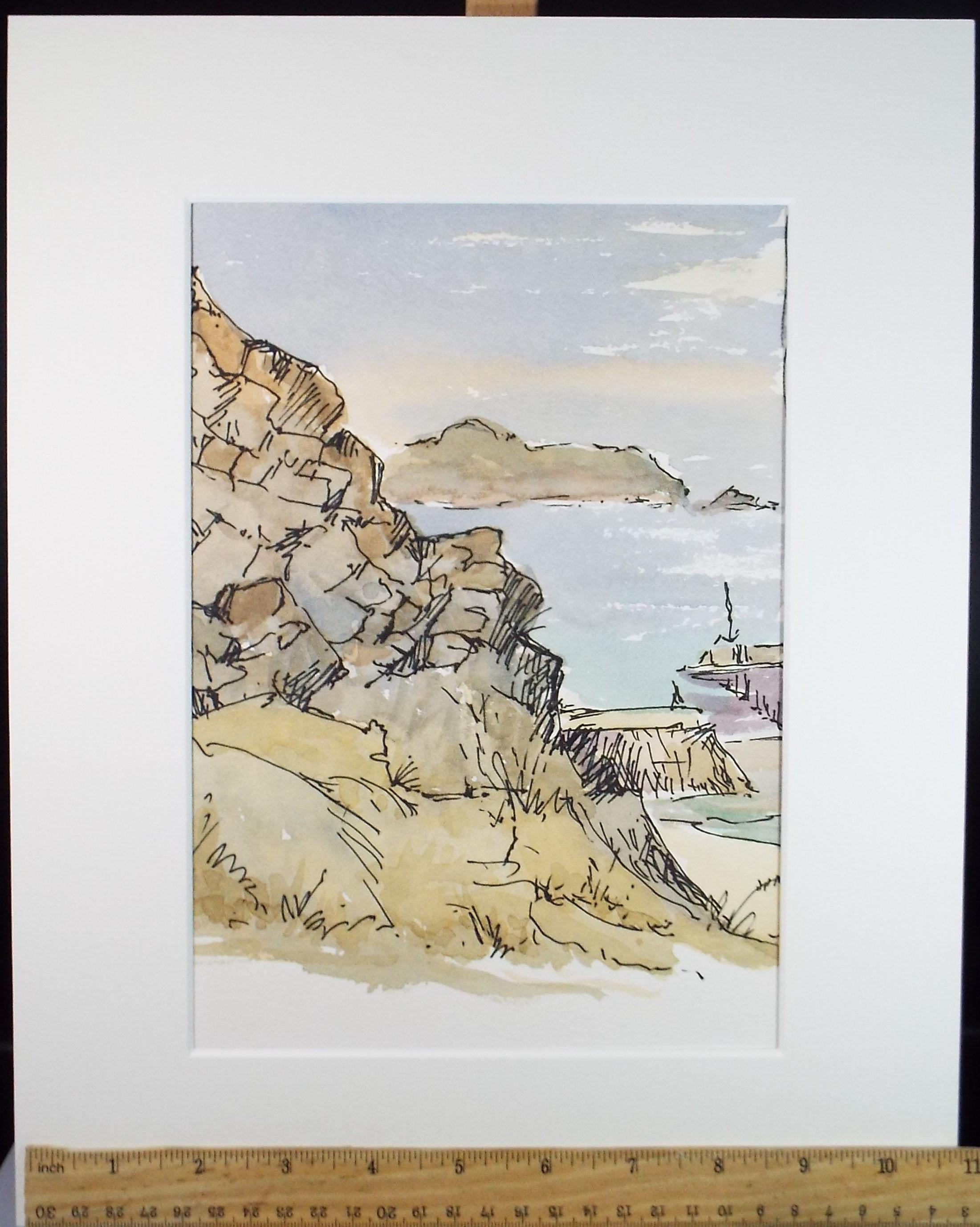 Original Watercolour, 'Rocky Coast', Gwen Rayner, c1970's