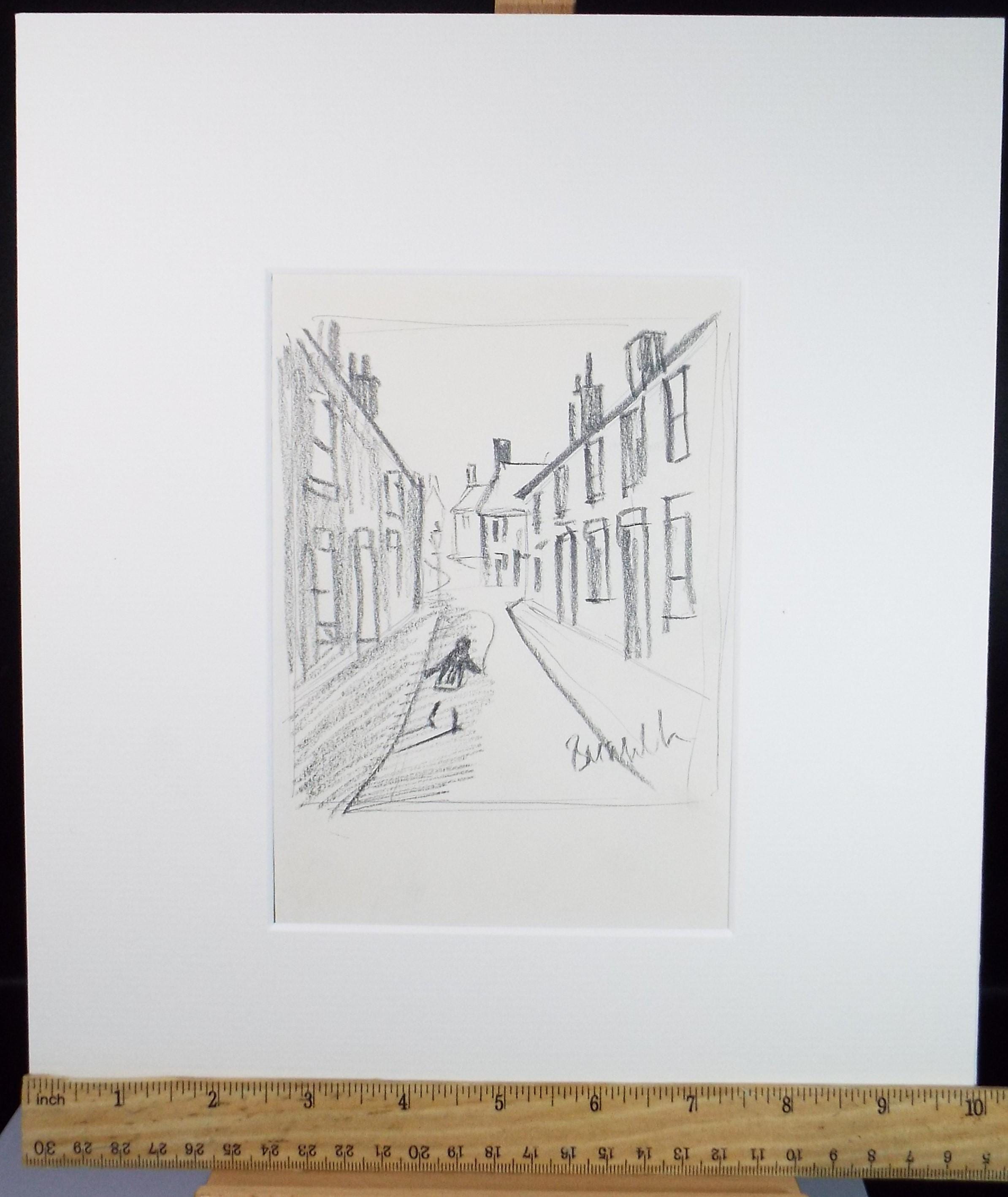 Pencil Drawing, 'Terraced Housing with Figure', Bernard McMullen (1952-2015)