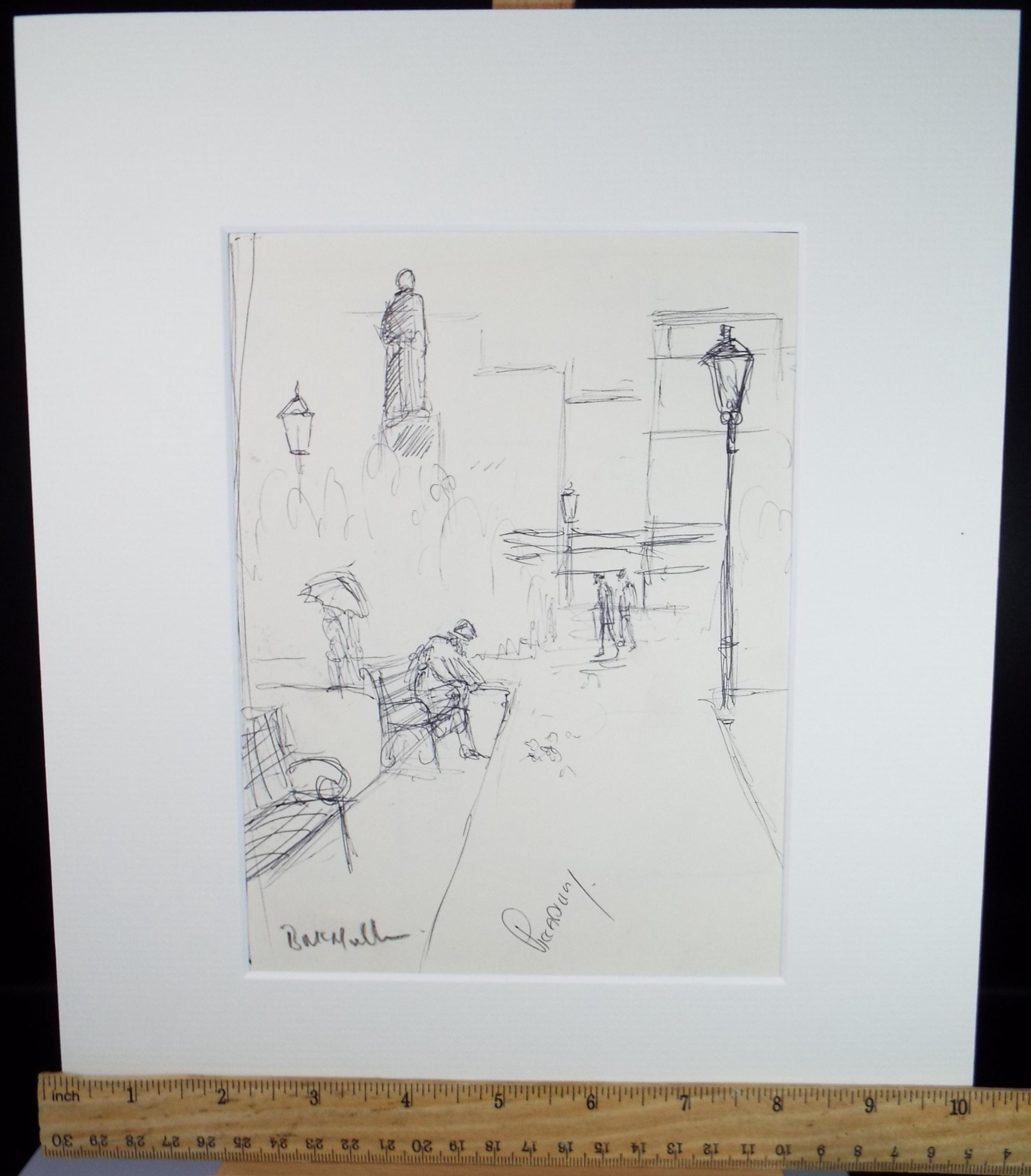 Pen & ink Drawing, 'Piccadilly, Manchester', Bernard McMullen (1952-2015)
