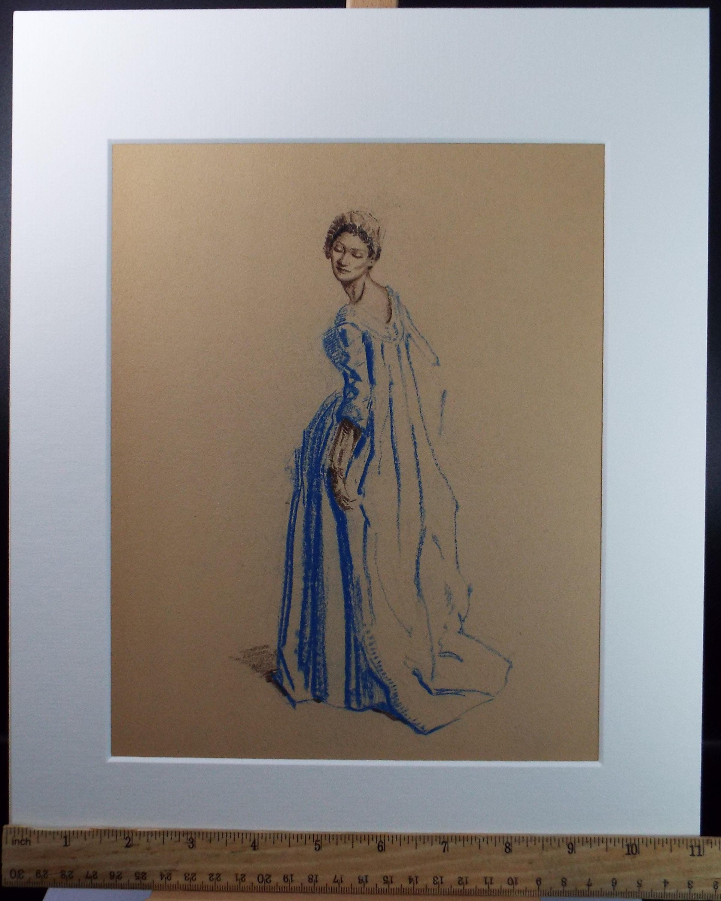 Original Pastel Drawing, 'Victorian Woman Study', Artist Unknown, Circa 1950's