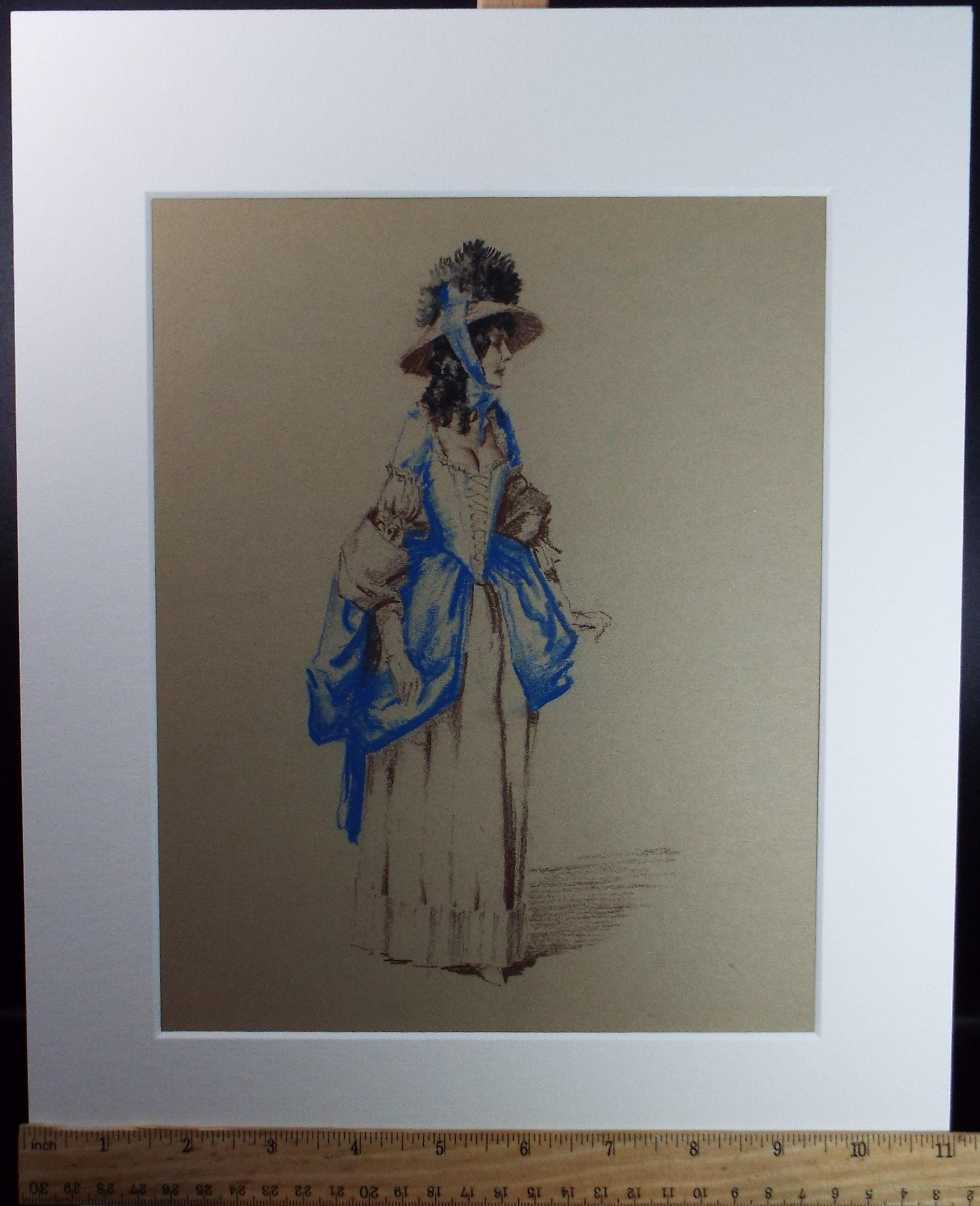 Original Pastel Drawing, 'Victorian Woman Study', Artist Unknown, Circa 1950's
