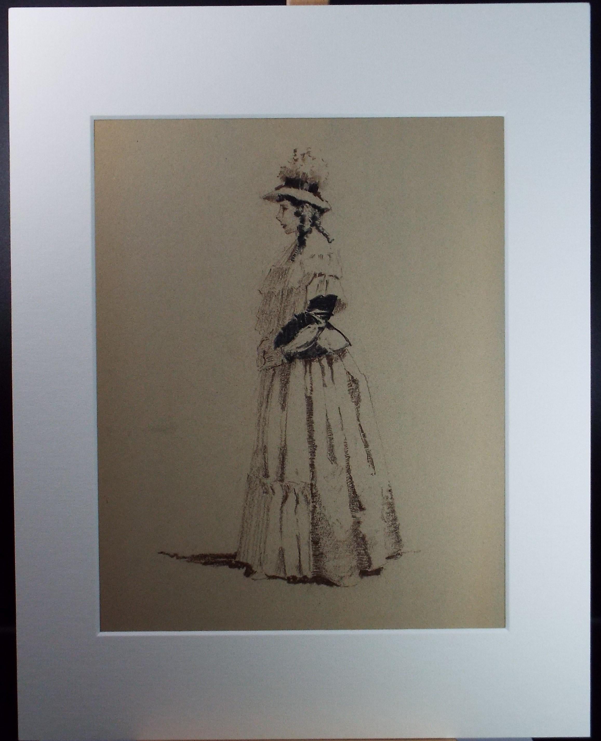 Original Pastel Drawing, 'Victorian Woman Study', Artist Unknown, Circa 1950's