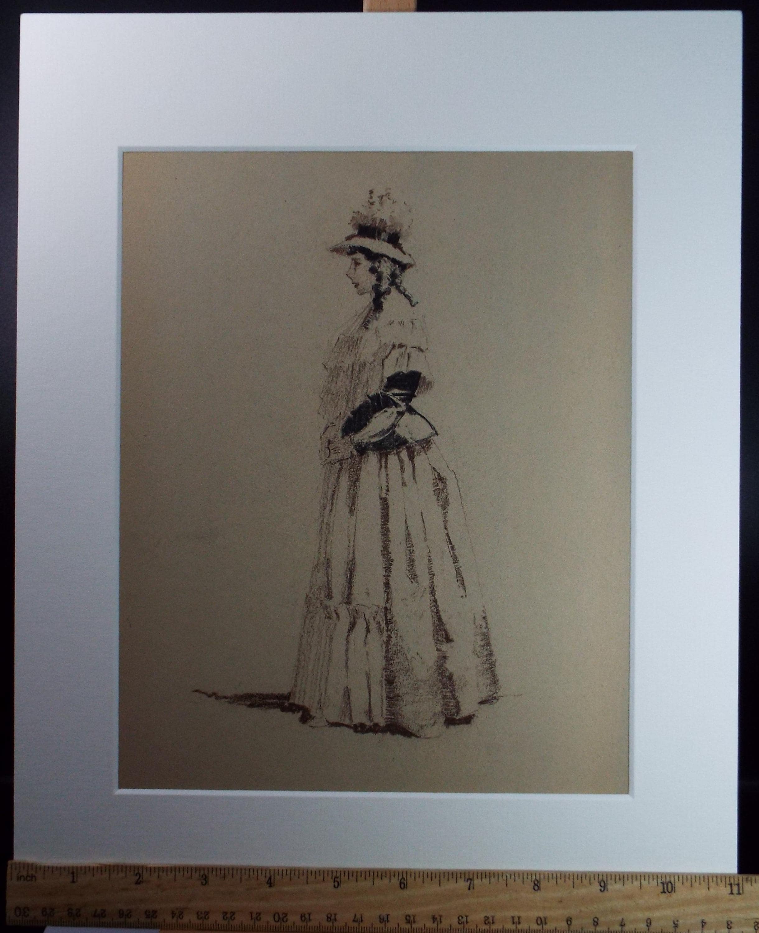 Original Pastel Drawing, 'Victorian Woman Study', Artist Unknown, Circa 1950's