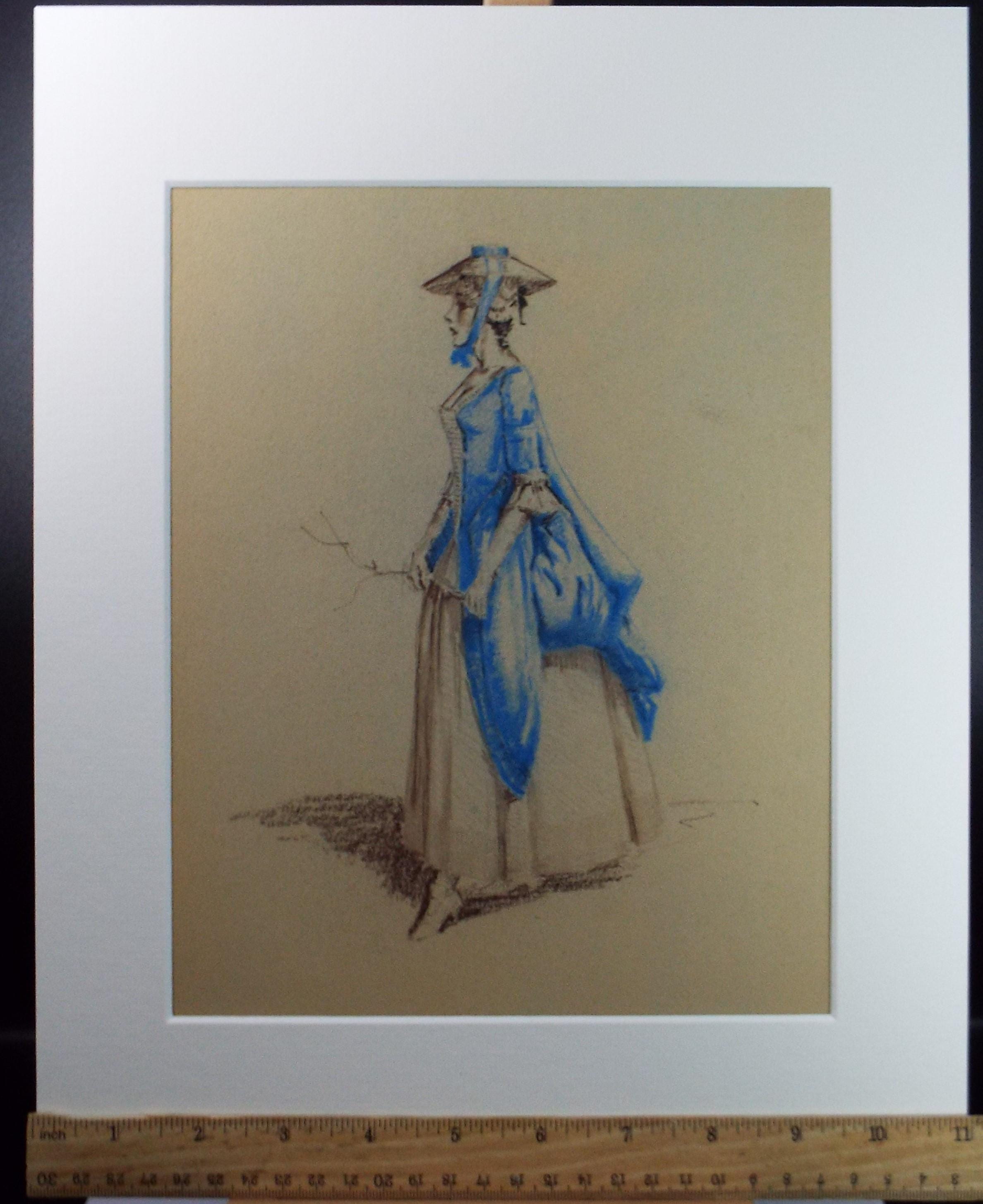 Original Pastel Drawing, 'Victorian Woman Study', Artist Unknown, Circa 1950's