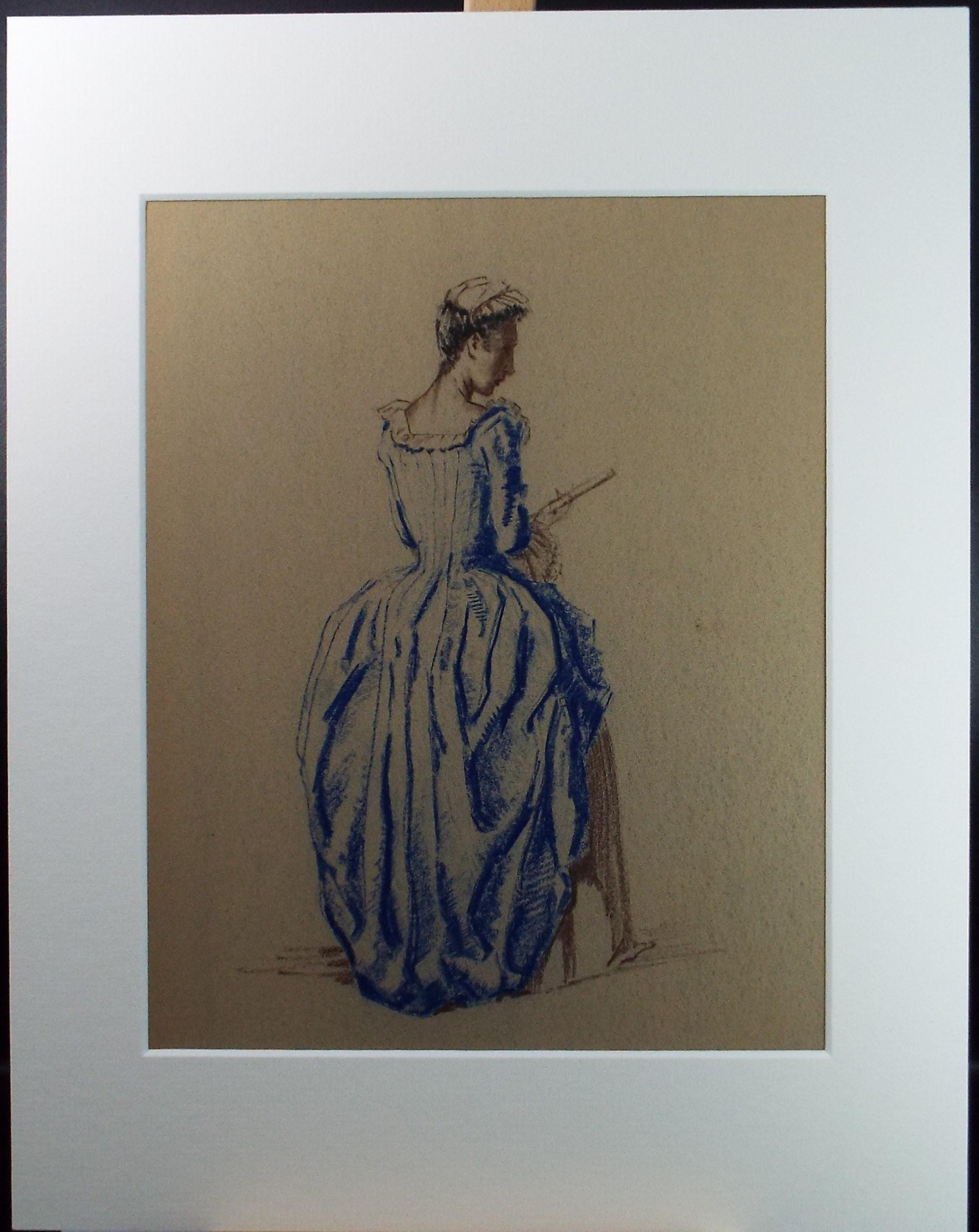 Original Pastel Drawing, 'Victorian Woman Study', Artist Unknown, Circa 1950's