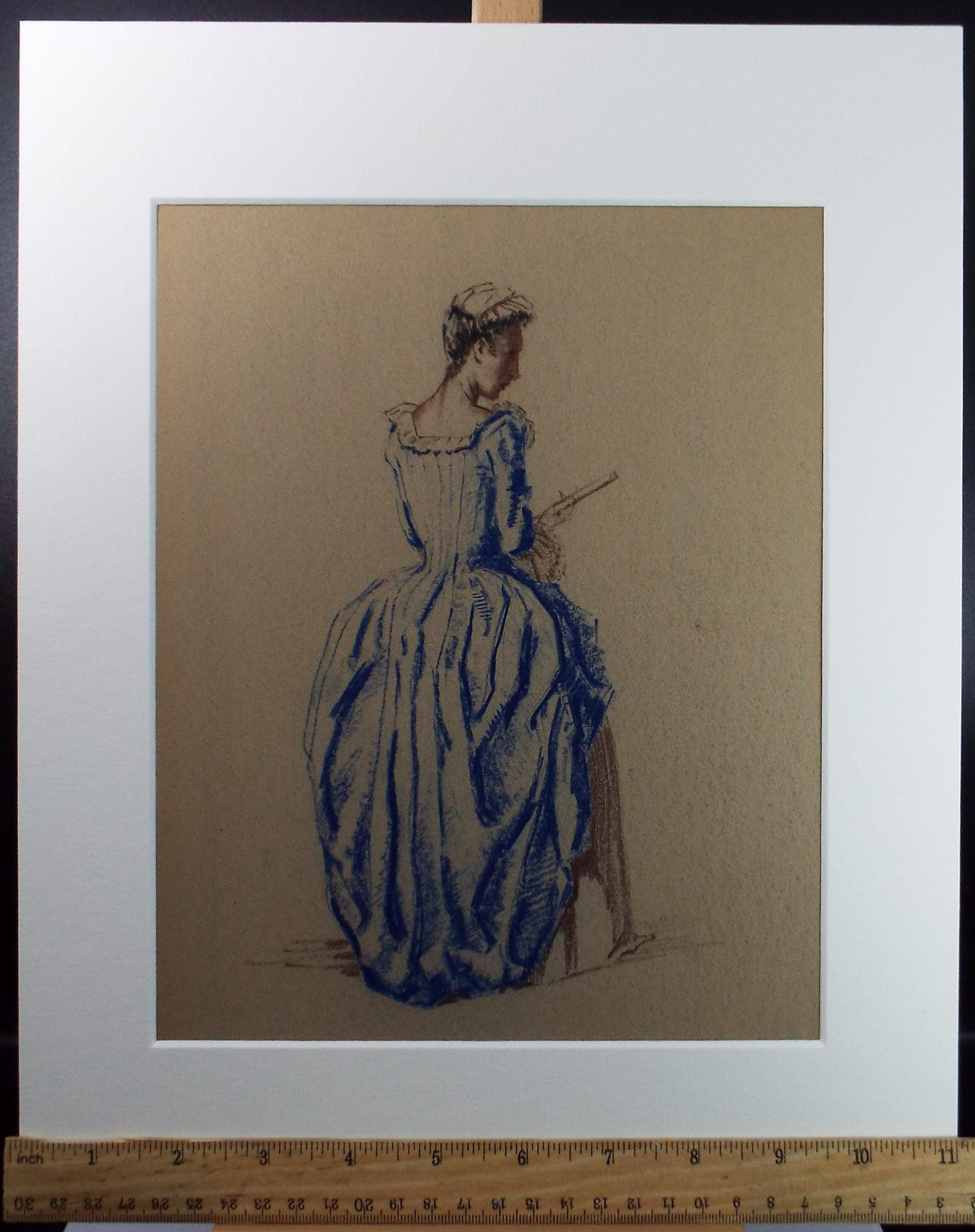 Original Pastel Drawing, 'Victorian Woman Study', Artist Unknown, Circa 1950's