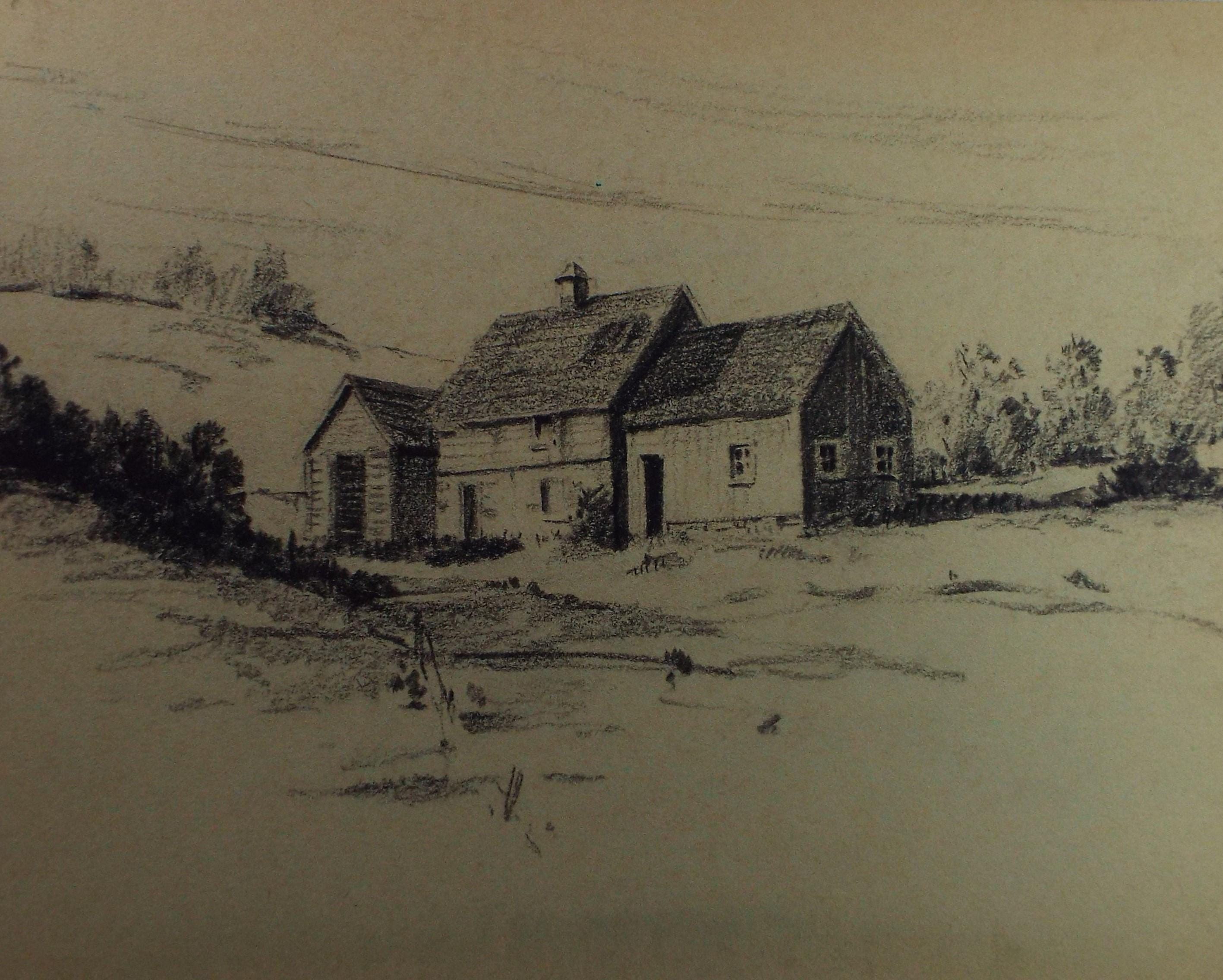 Original Pastel 'Farmstead', circa 1950's, artist Unknown