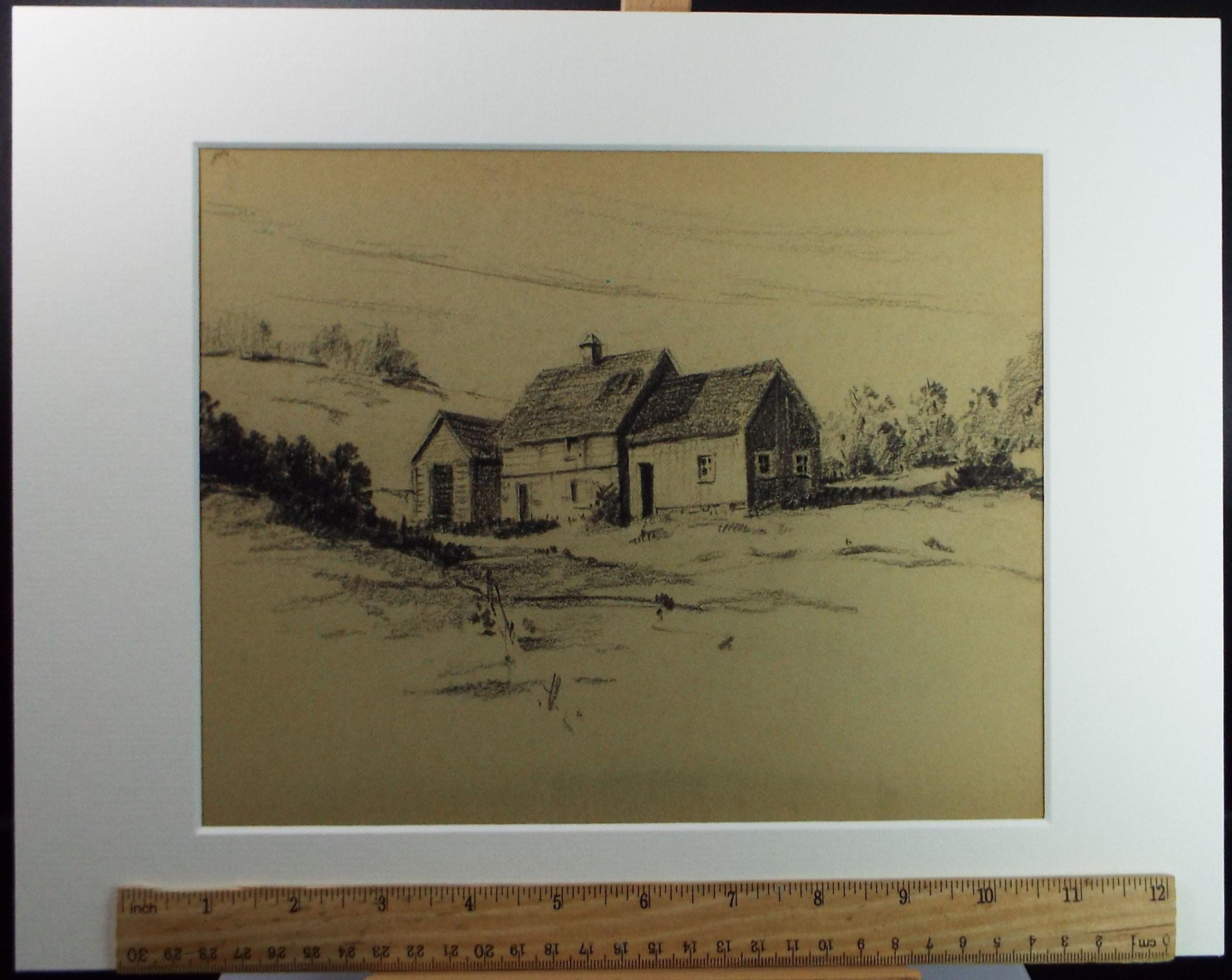 Original Pastel 'Farmstead', circa 1950's, artist Unknown