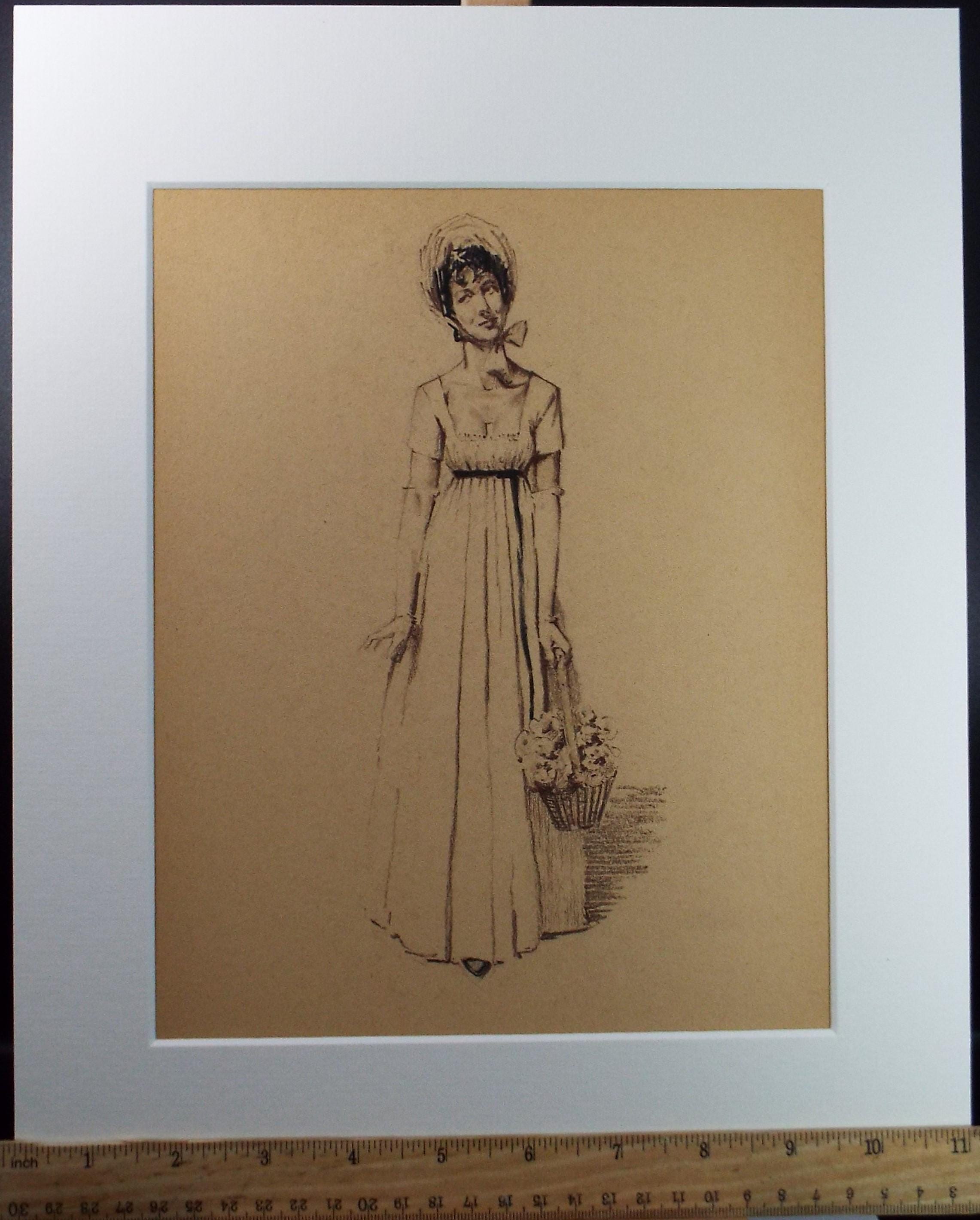 Original Pastel Drawing, 'Victorian Woman Study', Artist Unknown, Circa 1950's