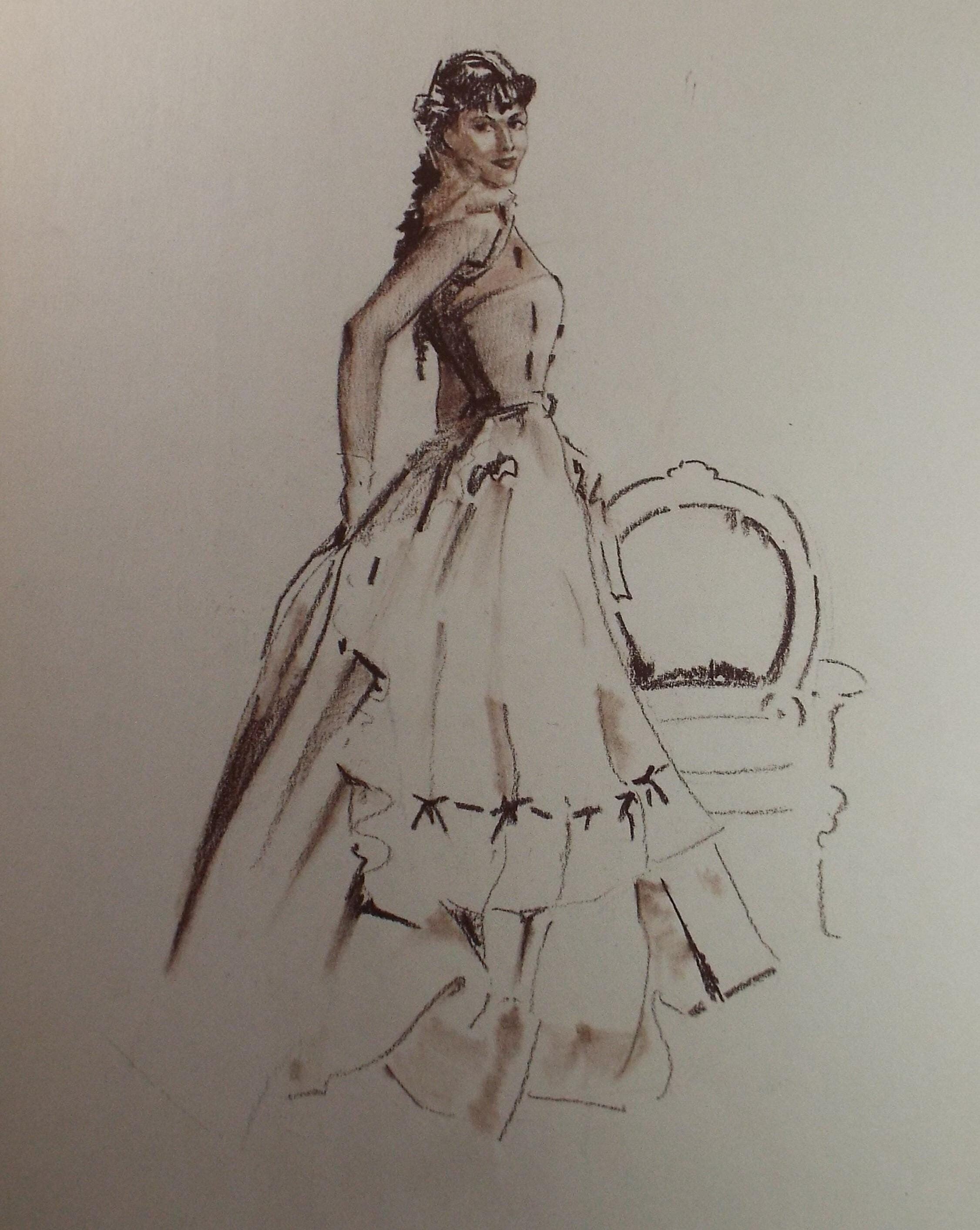 Original Pastel Drawing, 'Flamenco Dancer', Artist Unknown, Circa 1950's