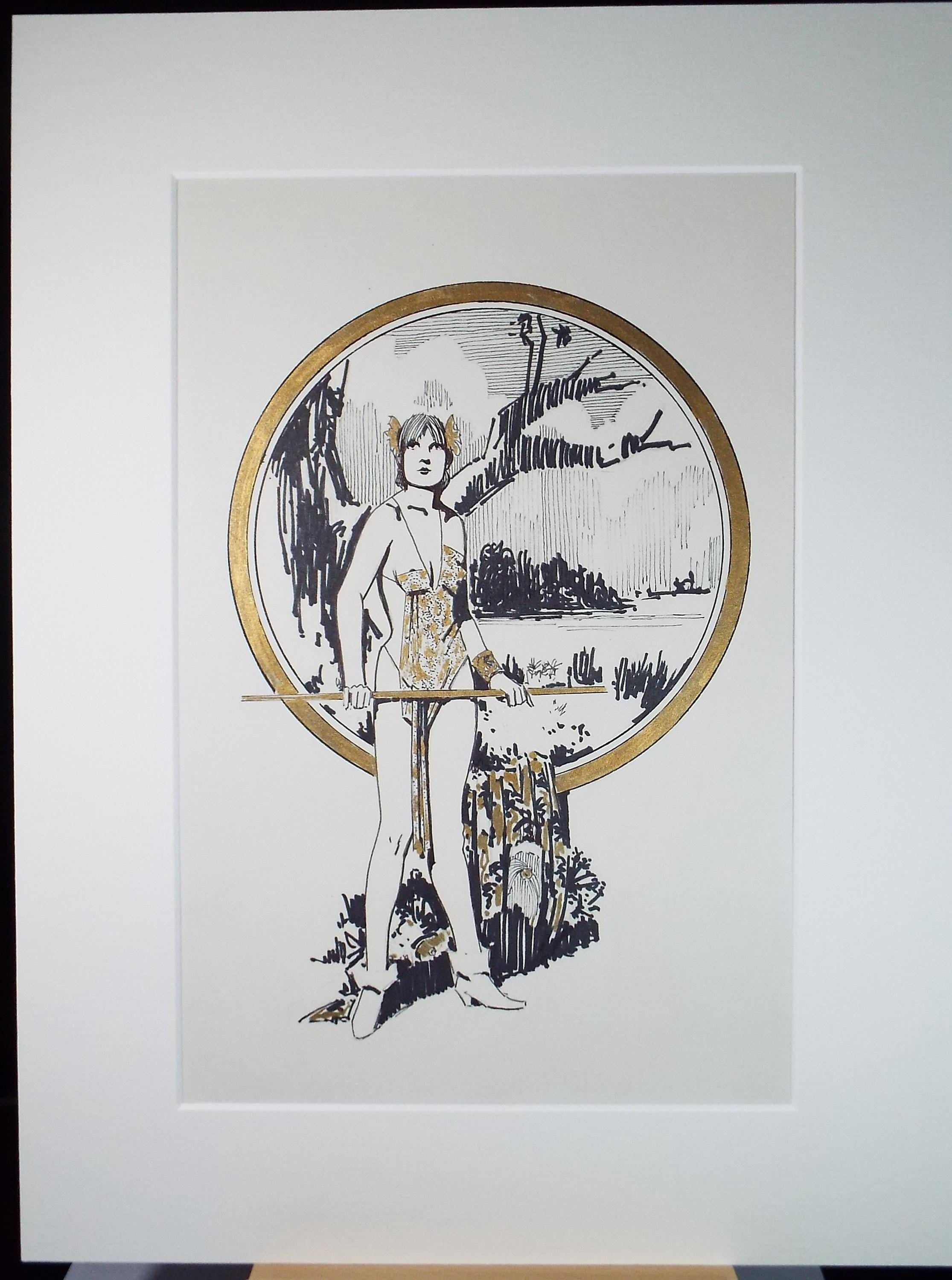 Felt Pen & Acrylic, 'Female Warrior', Circa 1980's, Unknown artist