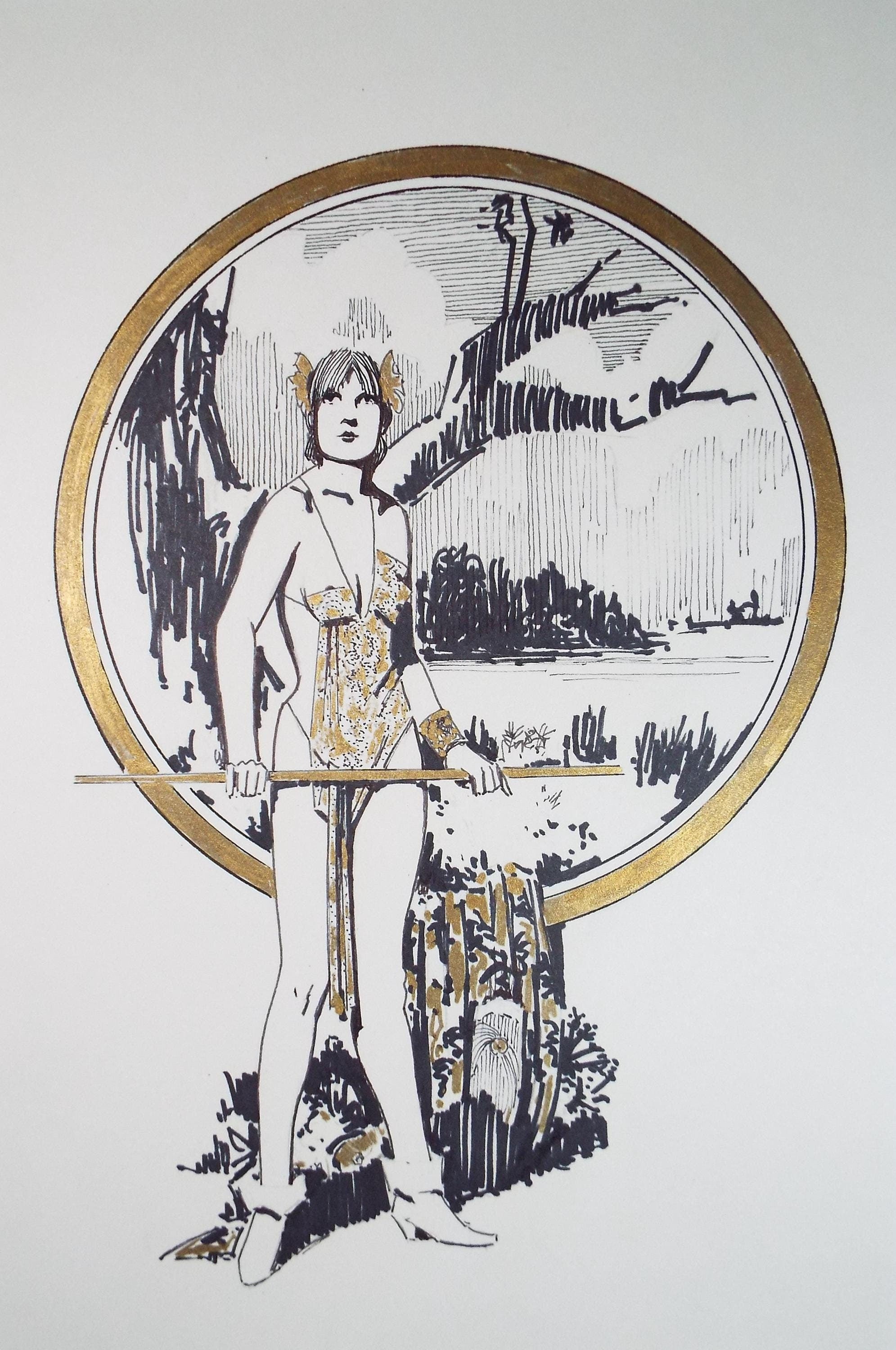 Felt Pen & Acrylic, 'Female Warrior', Circa 1980's, Unknown artist