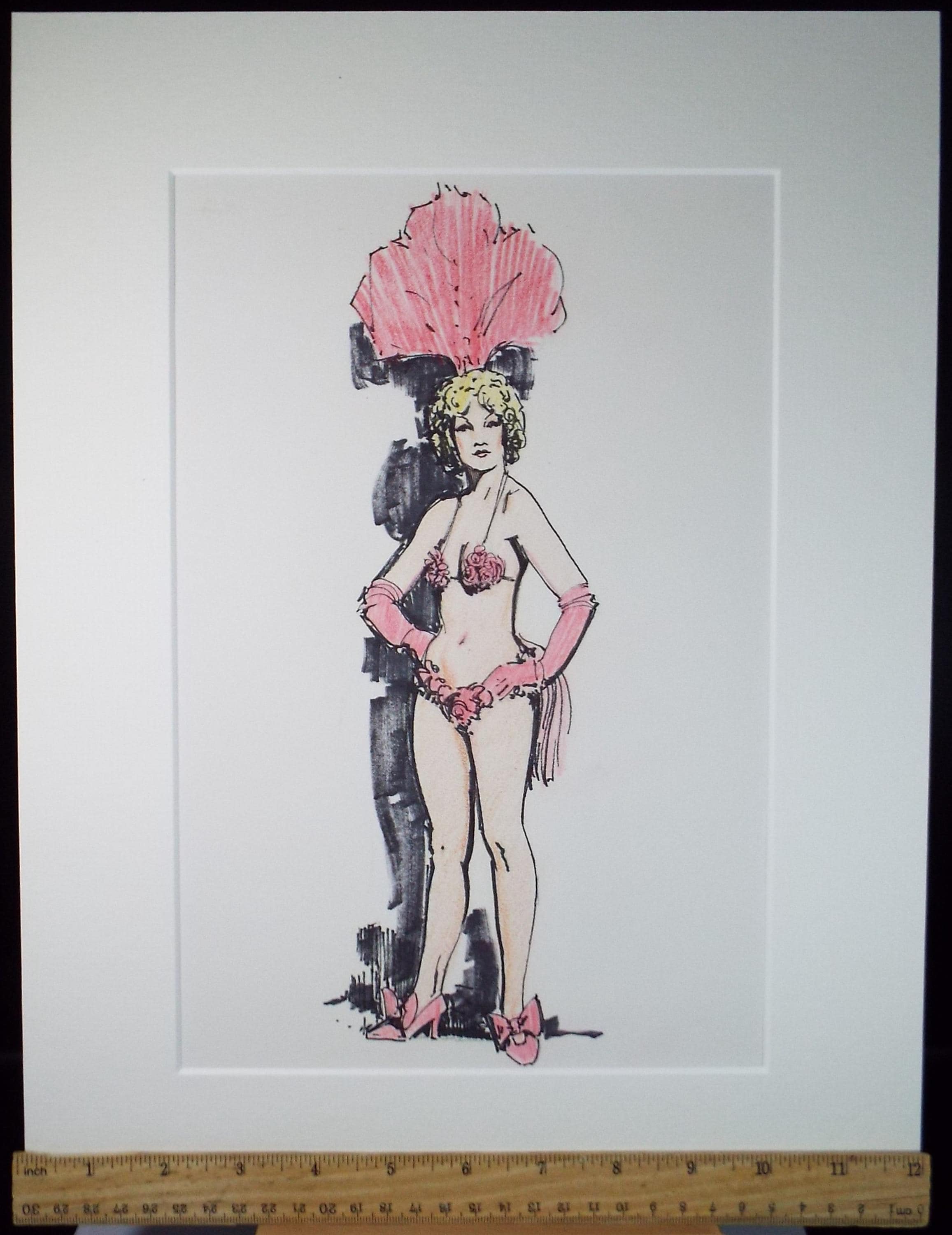 Felt Pen & Pencil, 'Showgirl in Pink', Circa 1980's, Unknown artist