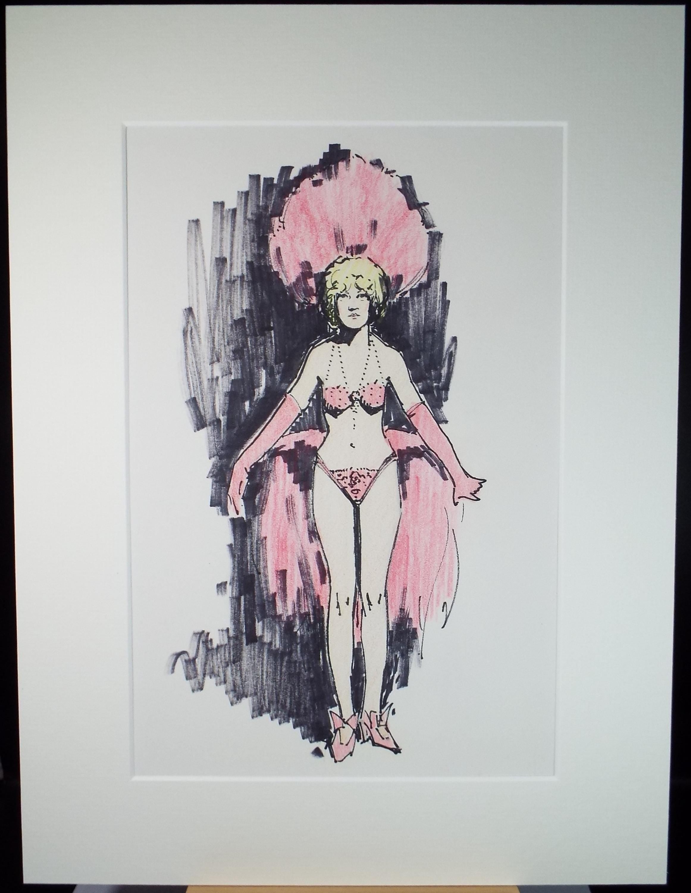 Felt Pen & Pencil, 'Showgirl in Pink', Circa 1980's, Unknown artist