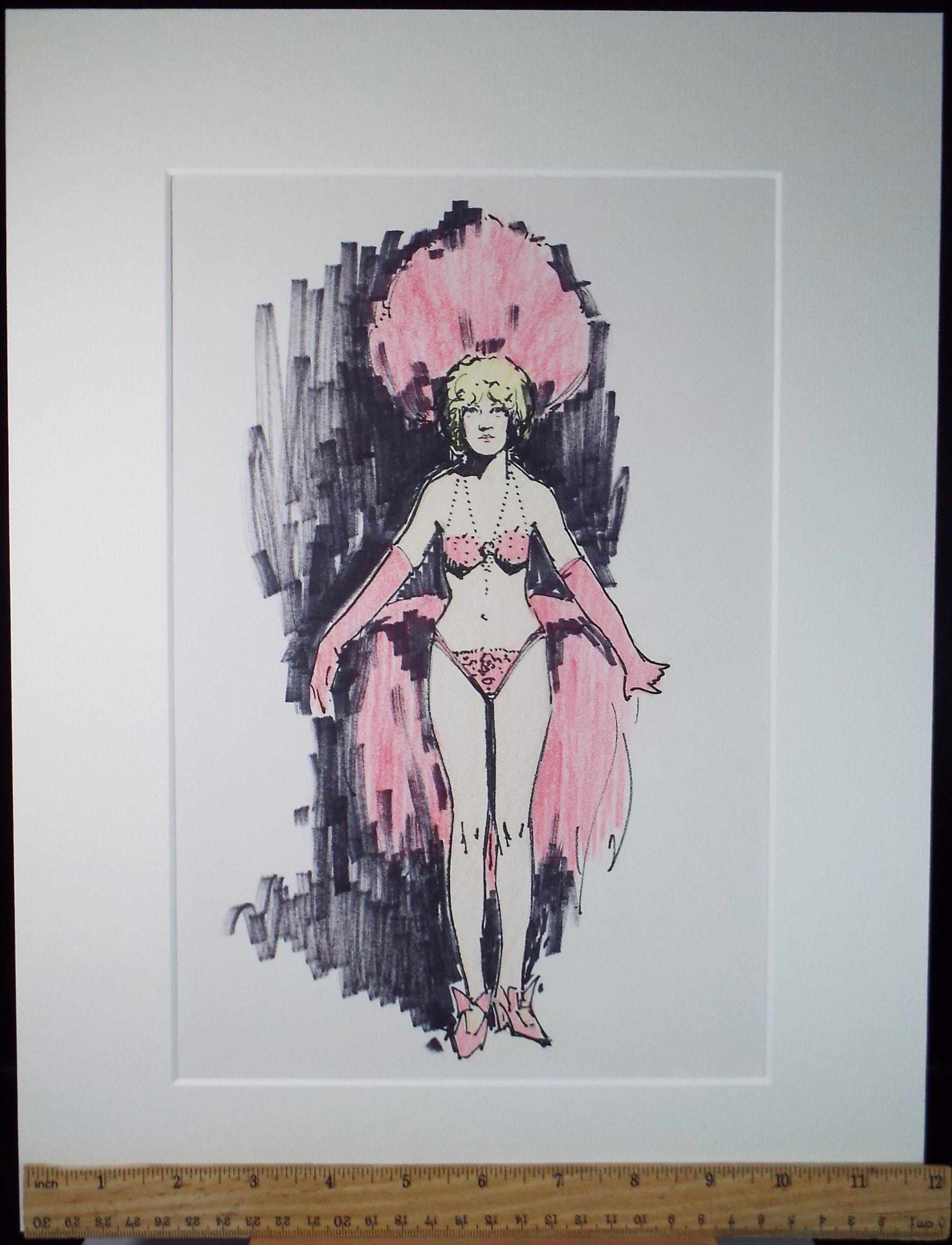 Felt Pen & Pencil, 'Showgirl in Pink', Circa 1980's, Unknown artist