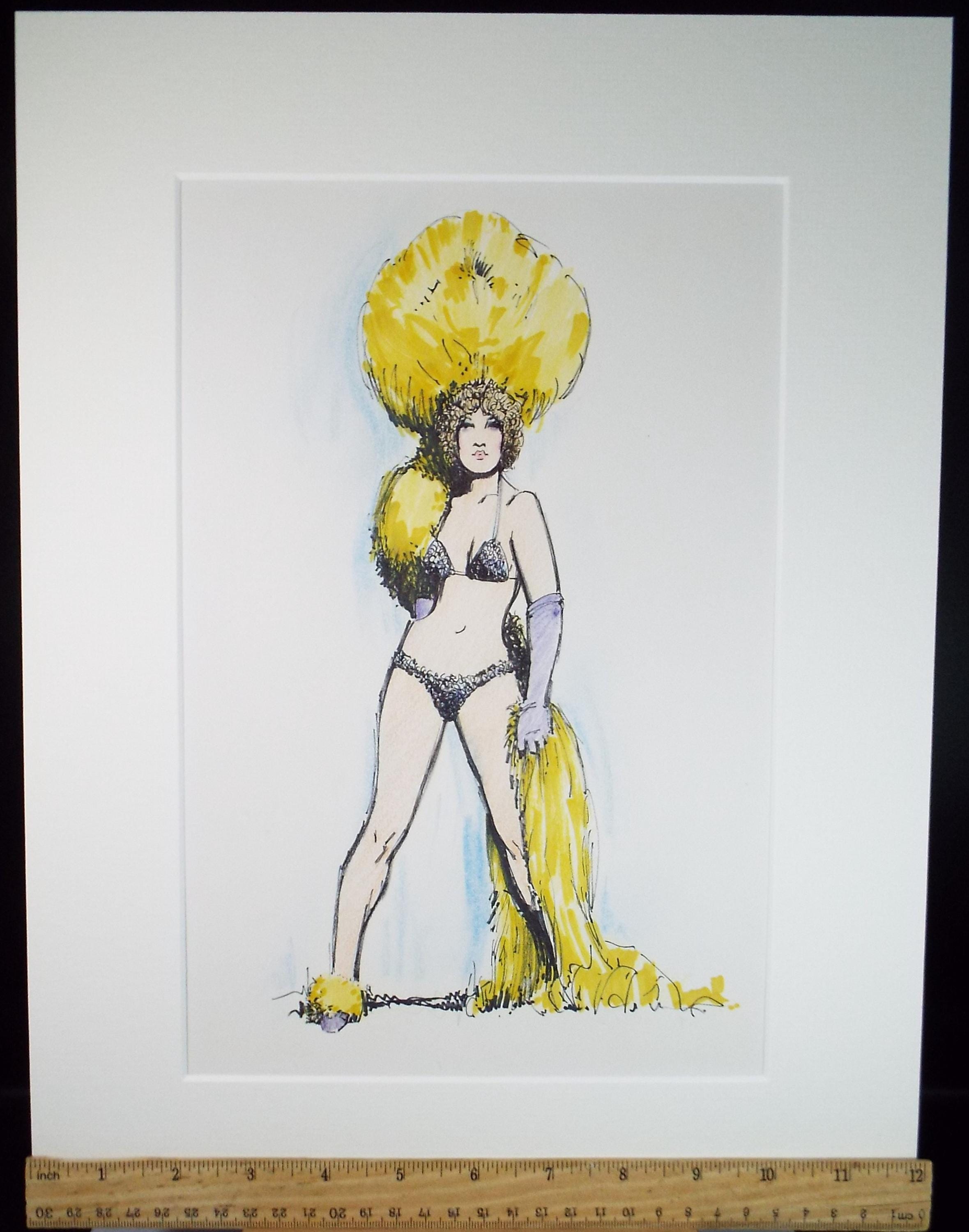 Felt Pen & Pencil, 'Showgirl in Yellow', Circa 1980's, Unknown artist