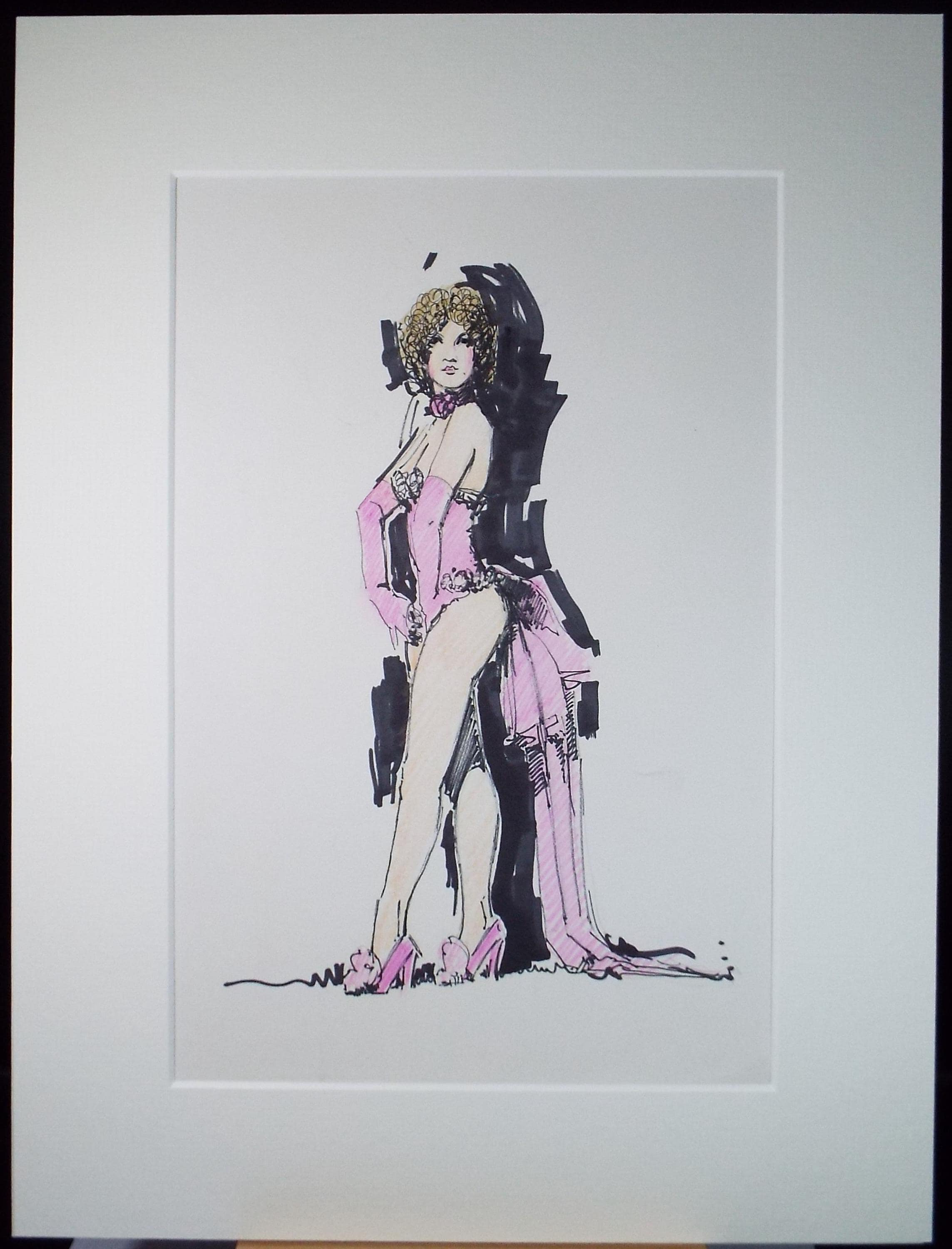 Felt Pen & Pencil, 'Showgirl in Pink', Circa 1980's, Unknown artist