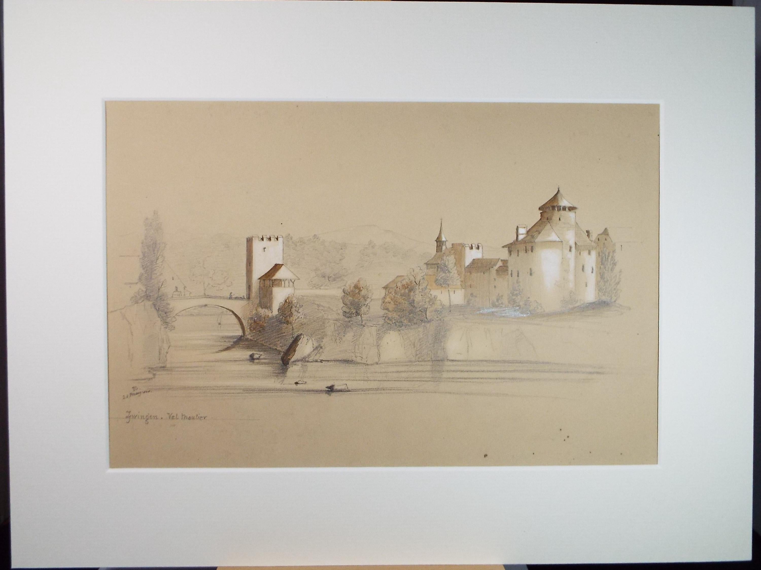 Original Pencil Drawing with white, 'Val Moutier', Dated 1848, Unknown artist