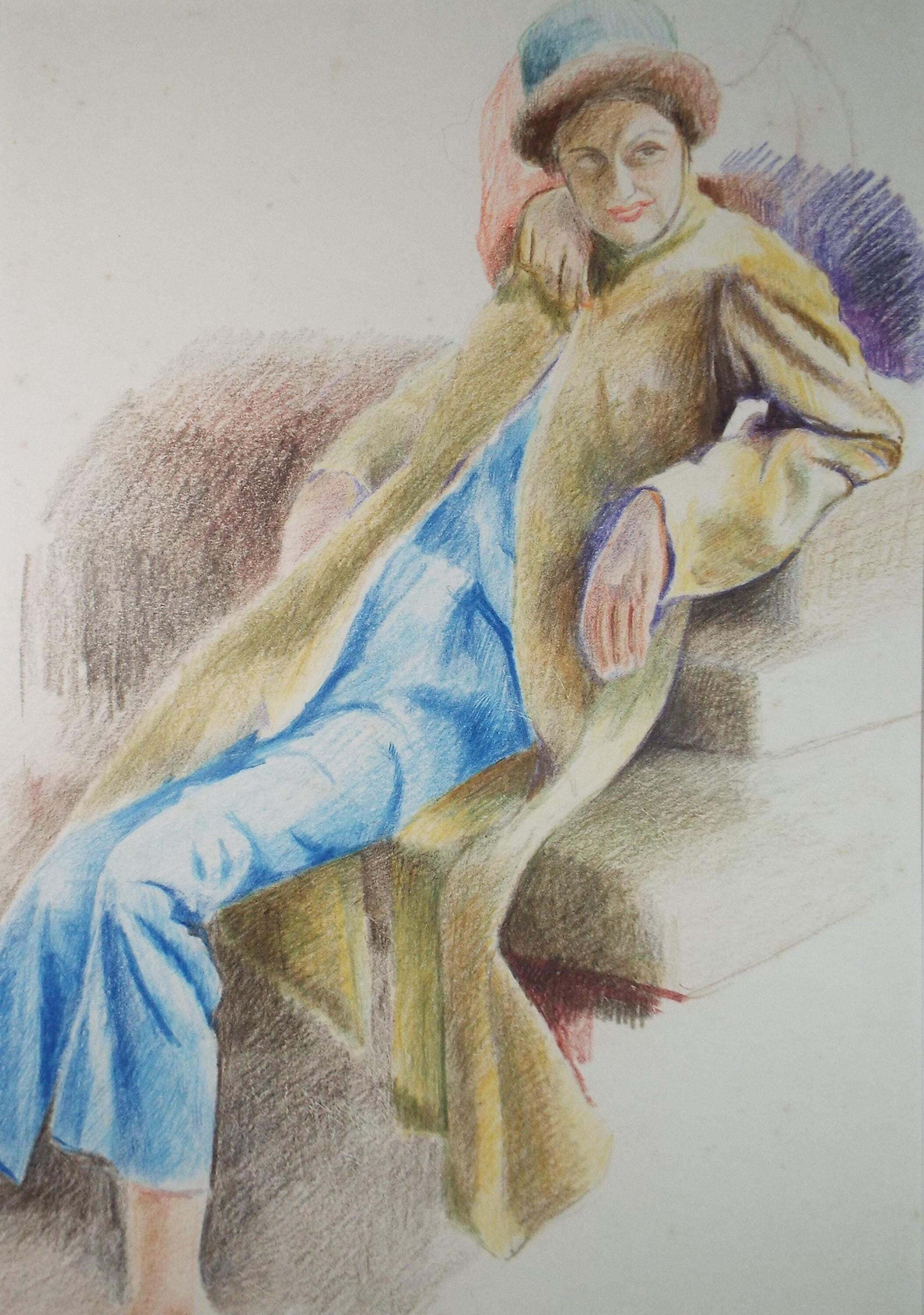 Original Pastel drawing, 'Seated Figure', James Wood (1889-1975), Circa 1950's