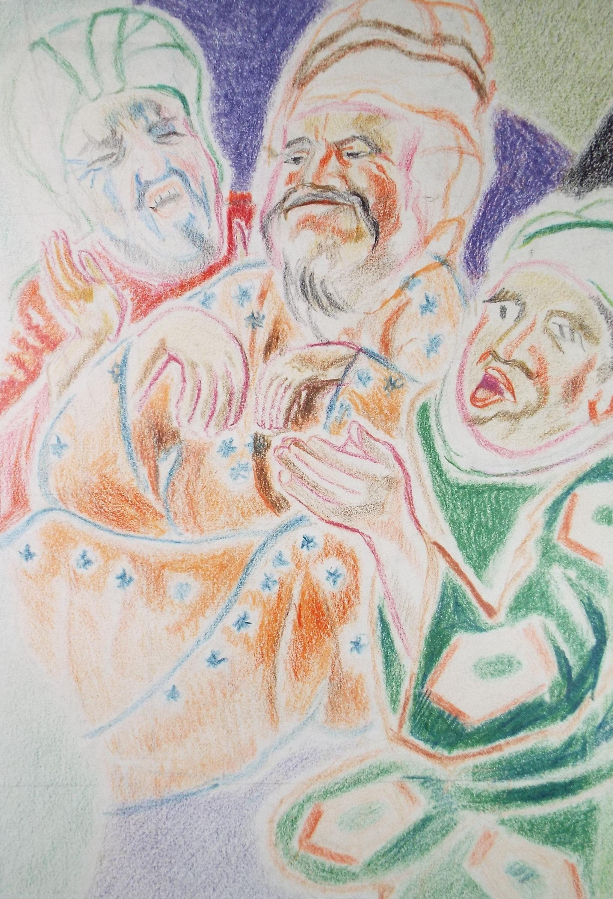 Original Pastel drawing, 'Persian Figures', James Wood (1889-1975), Circa 1950's