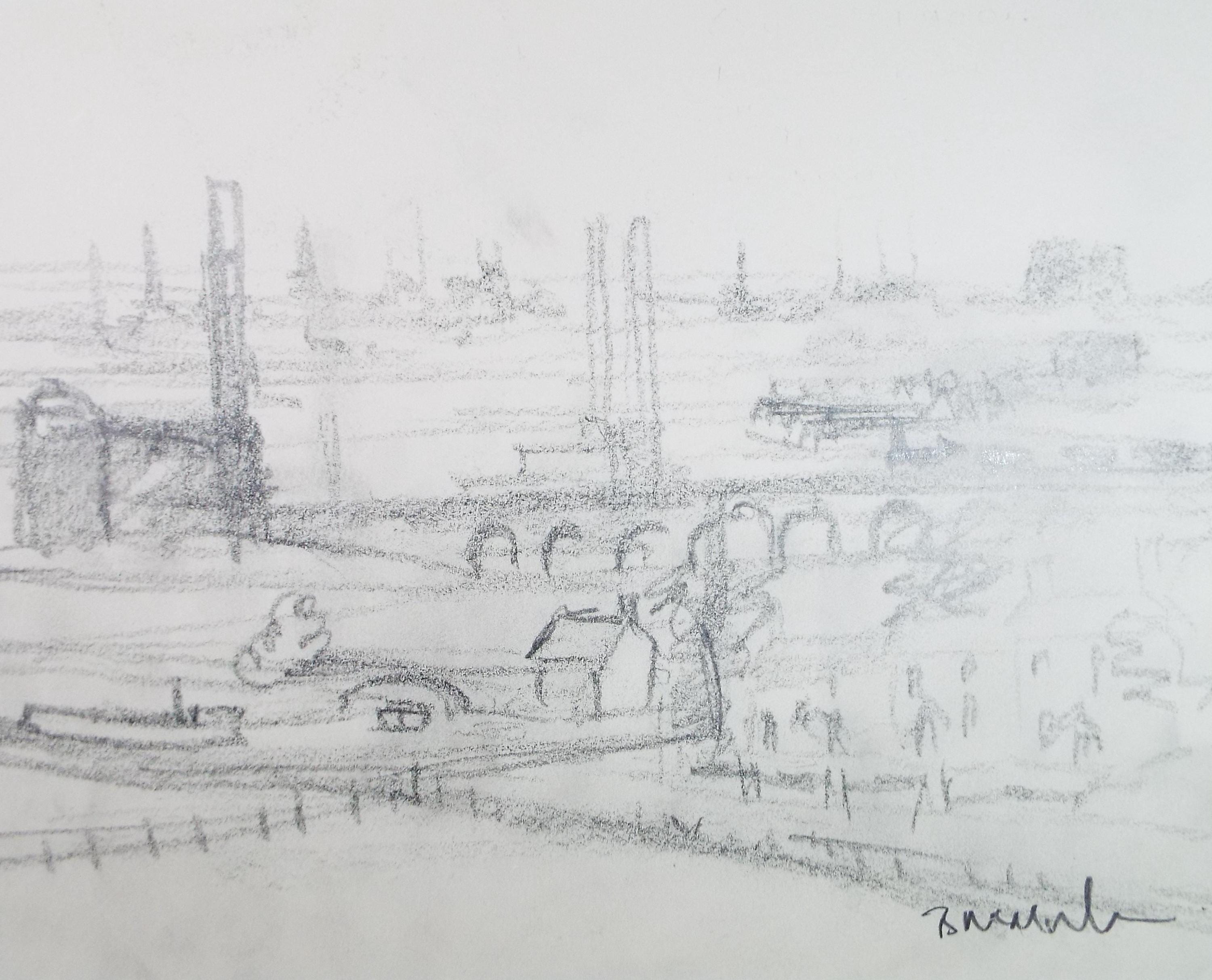 Original Pencil Drawing, 'Northern industrial Scene', Bernard McMullen(British, 1952-2015), Circa 1990's