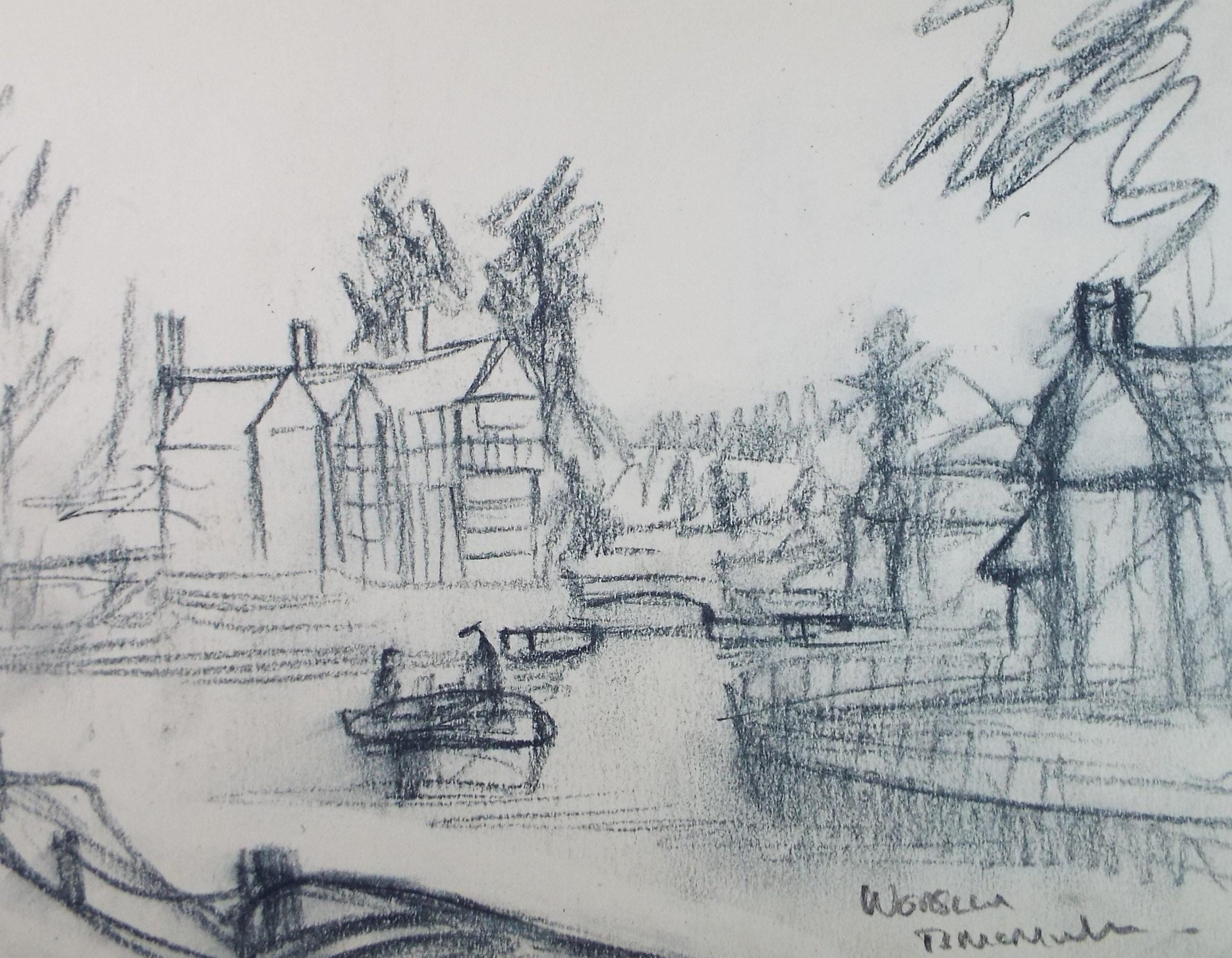 Original Pencil Drawing, 'Boat on the Canal', Bernard McMullen (British, 1952-2015), Circa 1990's