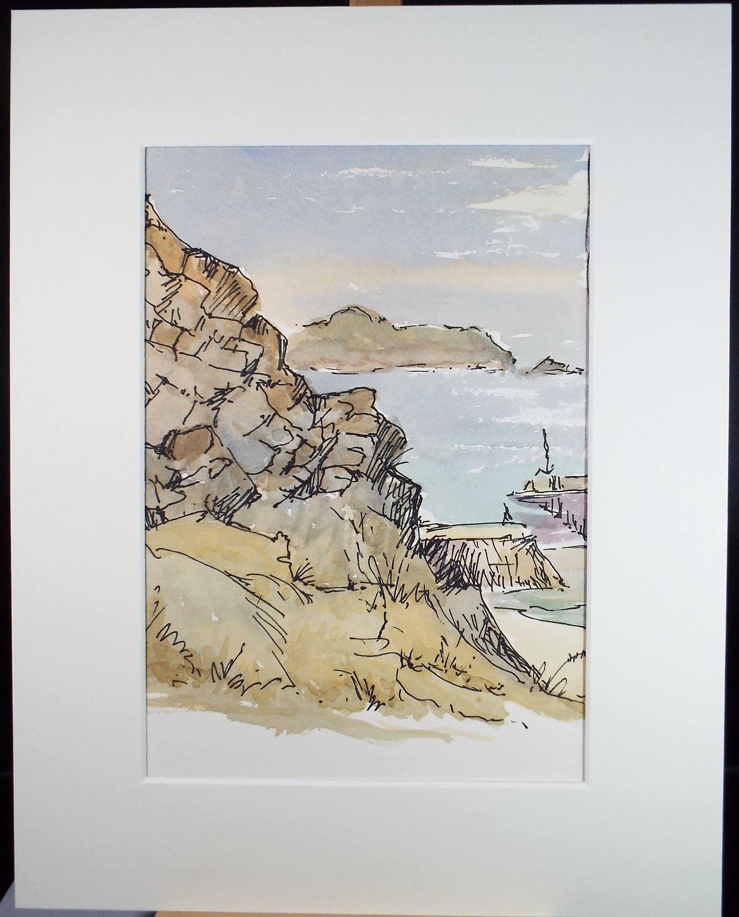 Original Watercolour, 'Rocky Coast', Gwen Rayner, c1970's