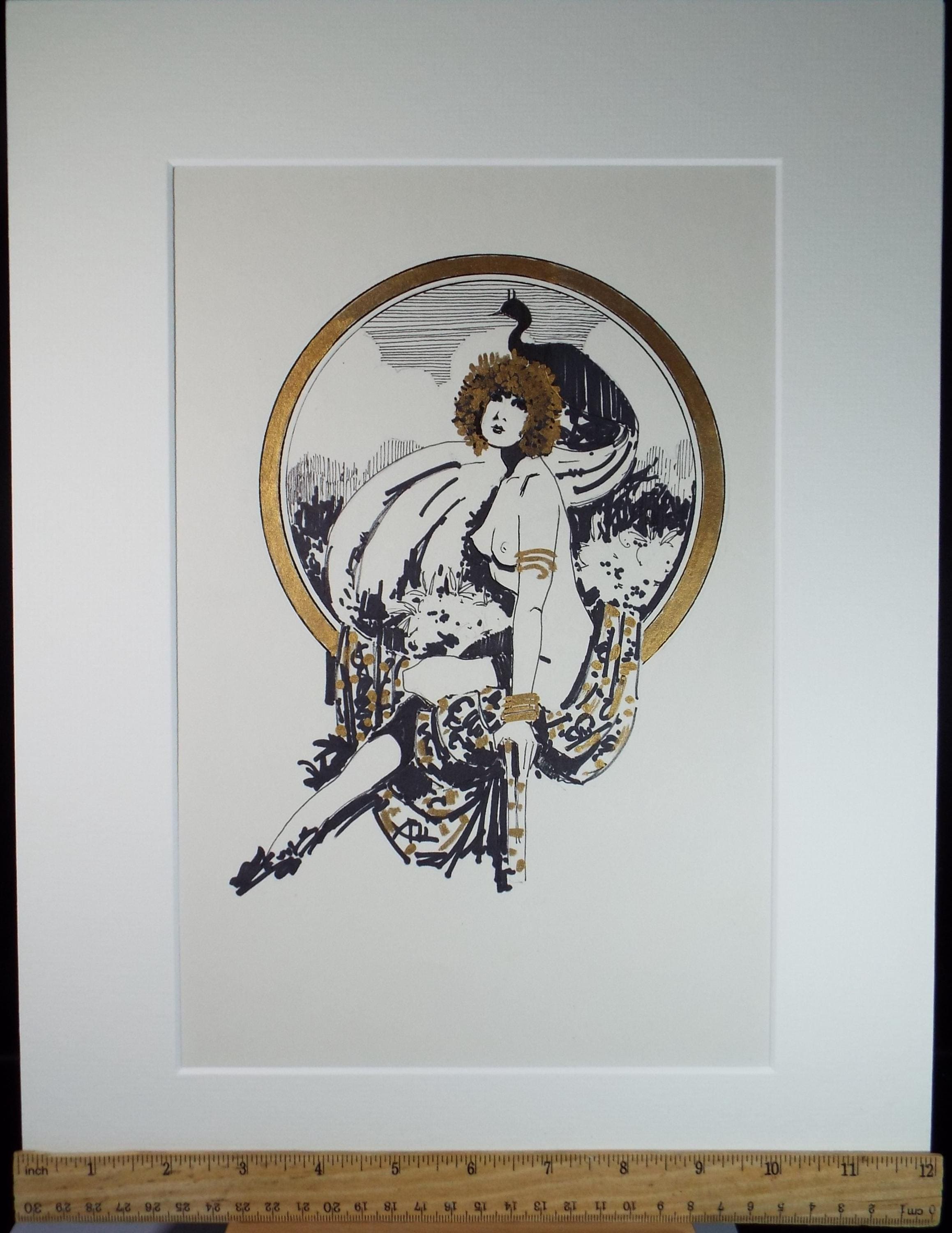 Felt Pen & Acrylic, 'Female Nude', Circa 1980's, Unknown artist