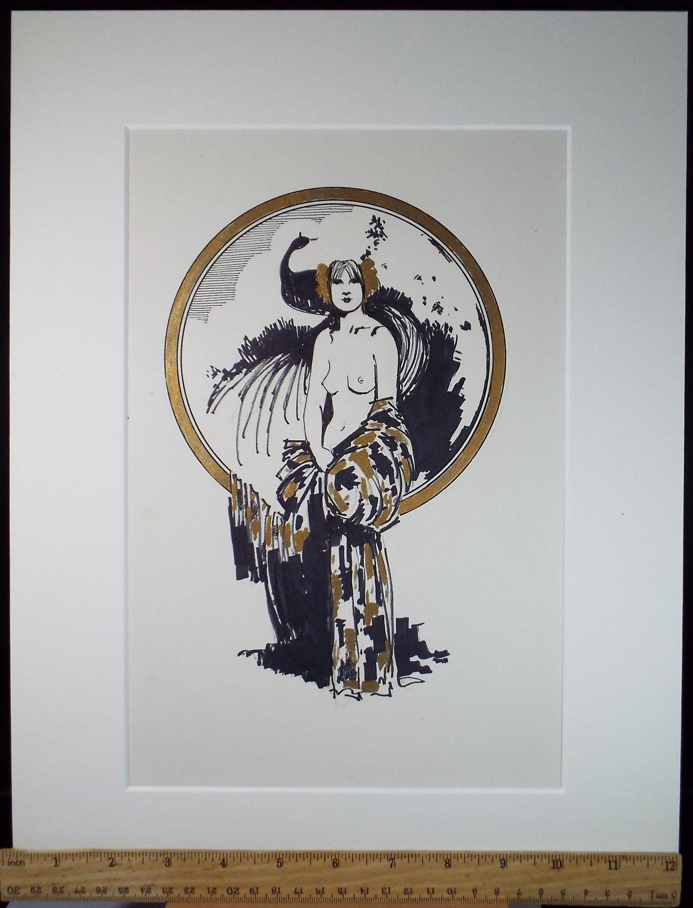 Felt Pen & Acrylic, 'Female Nude', Circa 1980's, Unknown artist