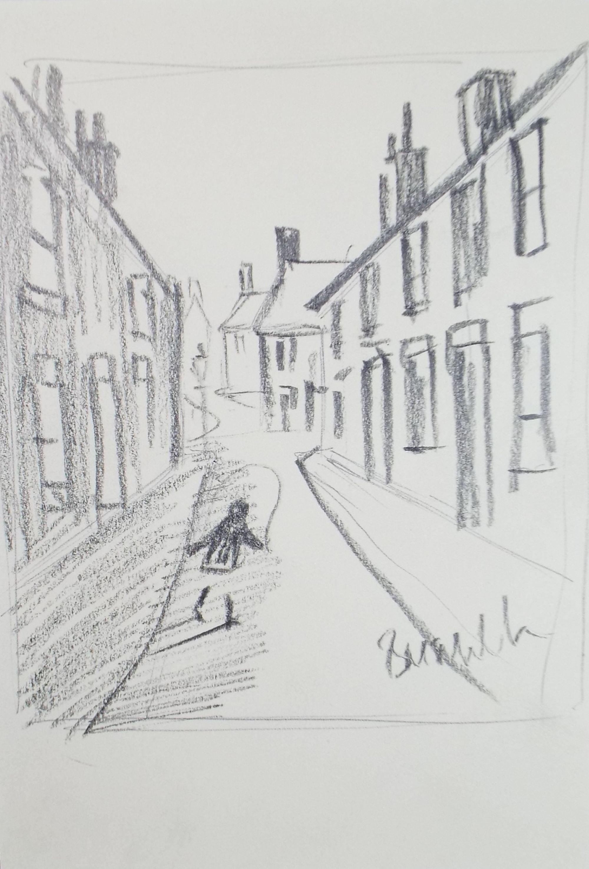 Pencil Drawing, 'Terraced Housing with Figure', Bernard McMullen (1952-2015)