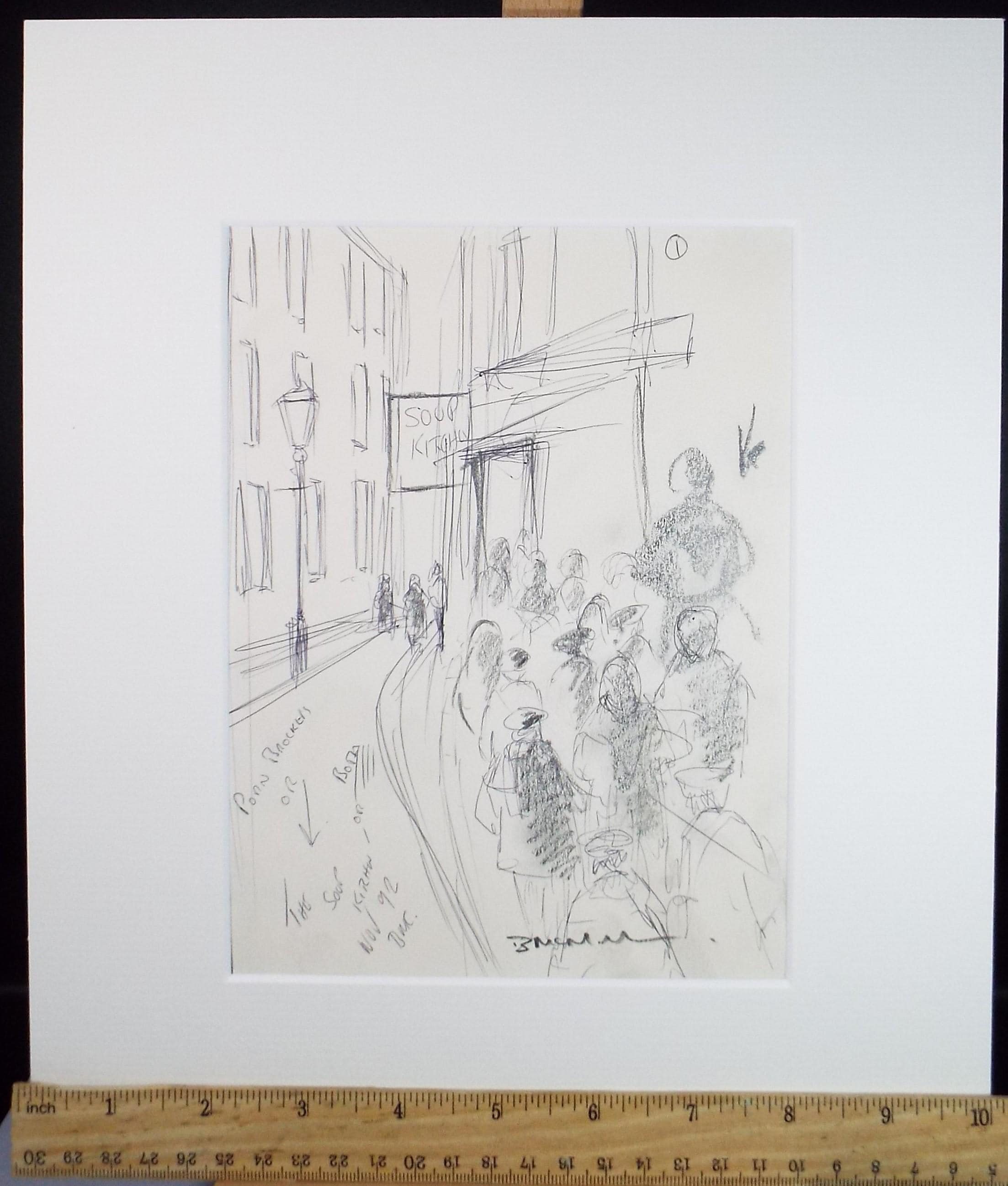 Pencil & Ink Drawing, 'The Soup kitchen', Bernard McMullen (1952-2015)