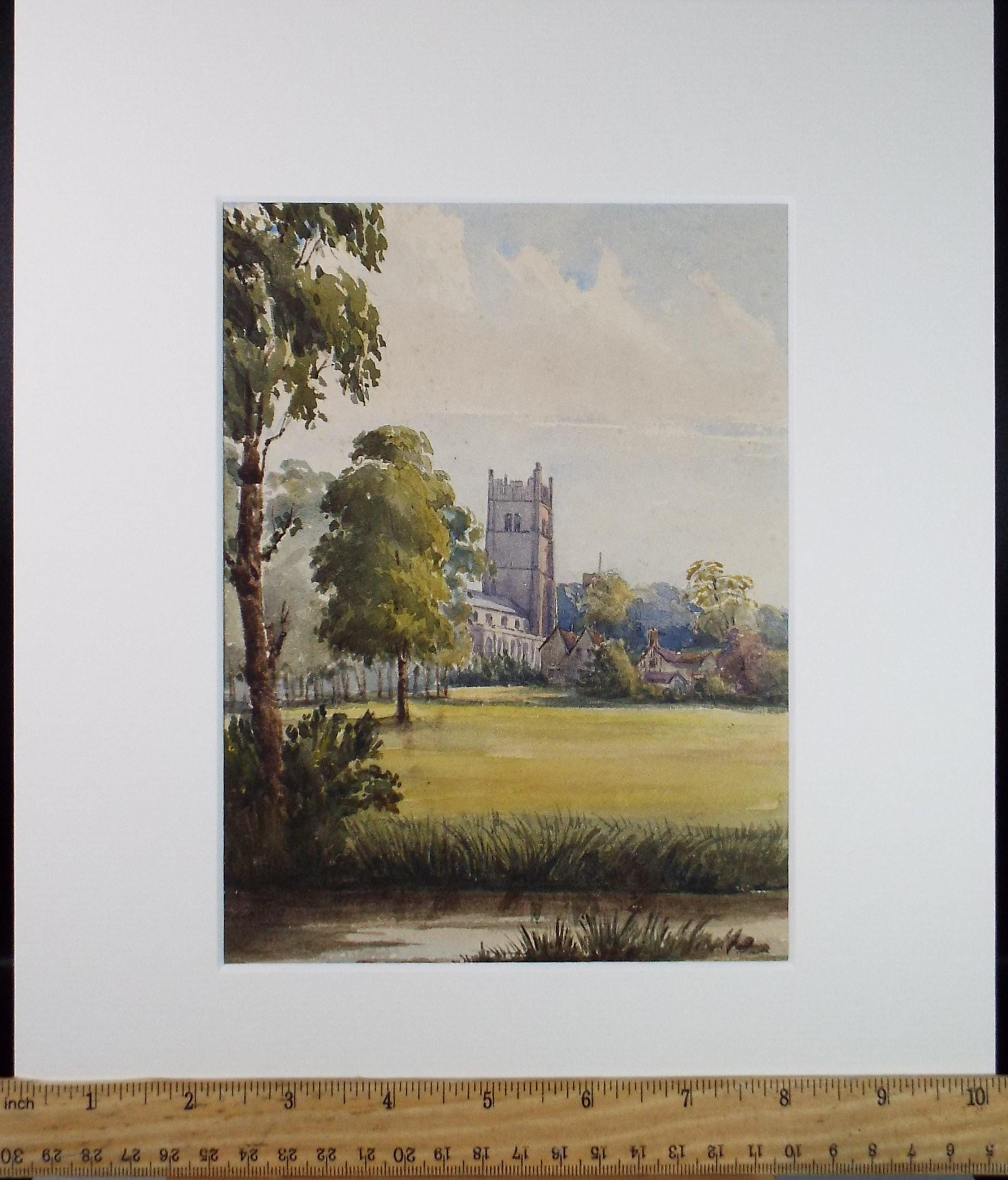 Original Watercolour, 'Church in a Landscape', Late 19th Century, unknown artist