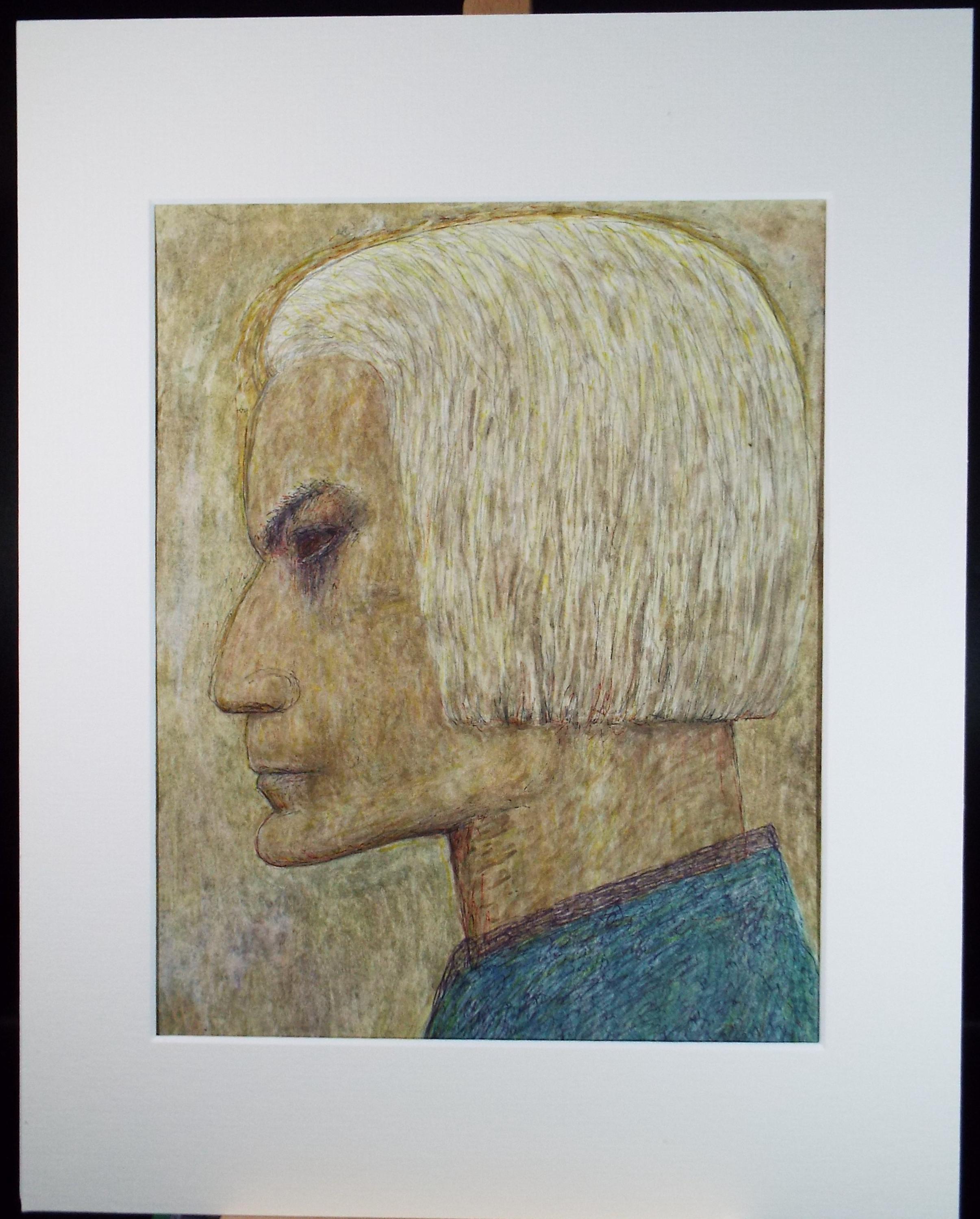 Original Watercolour & Ballpoint pen, 'Head Study', Unknown Artist, Circa 1980's