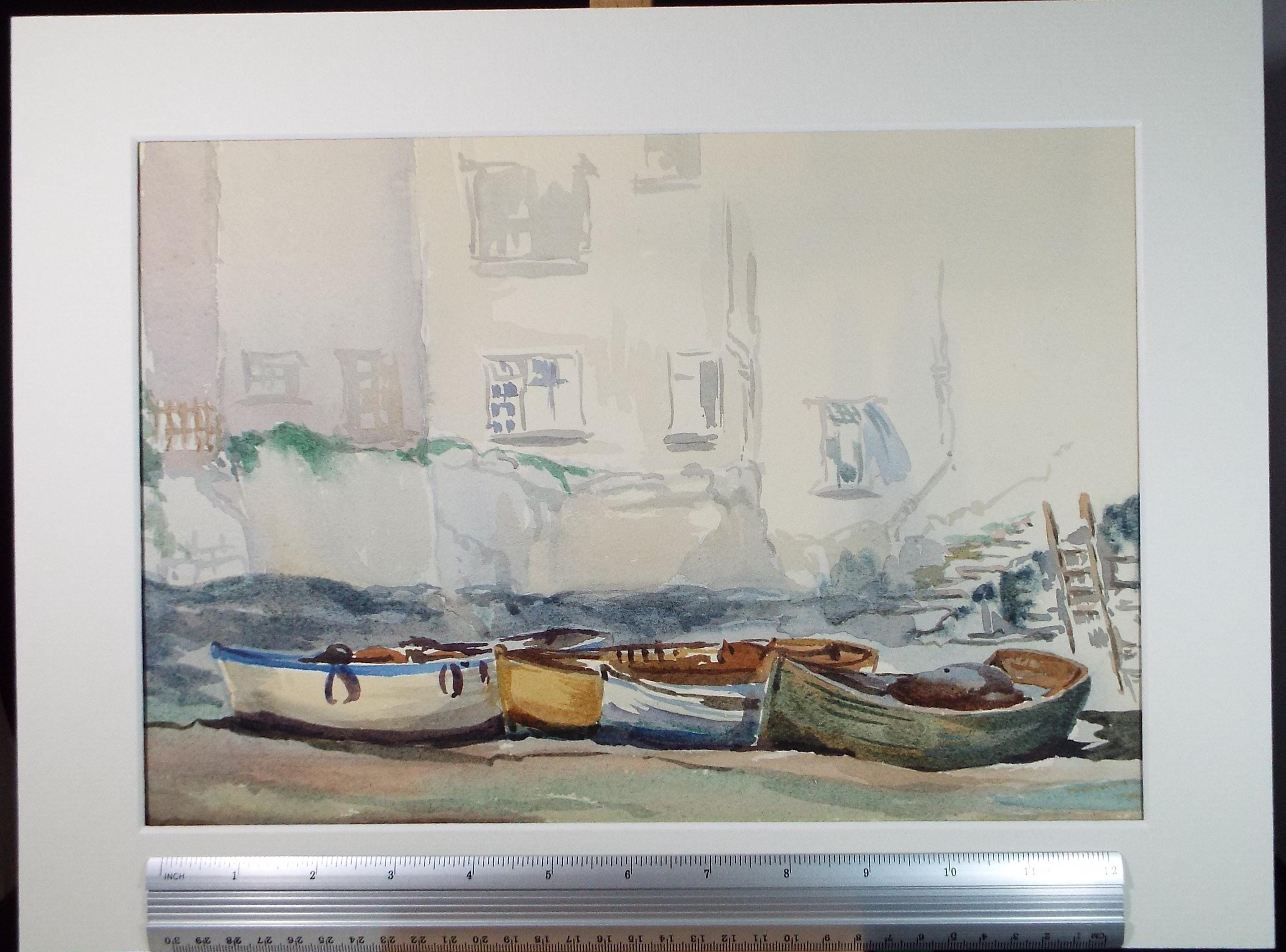 Original Watercolour, 'Fishing Harbour', Gwen Rayner, c1970's