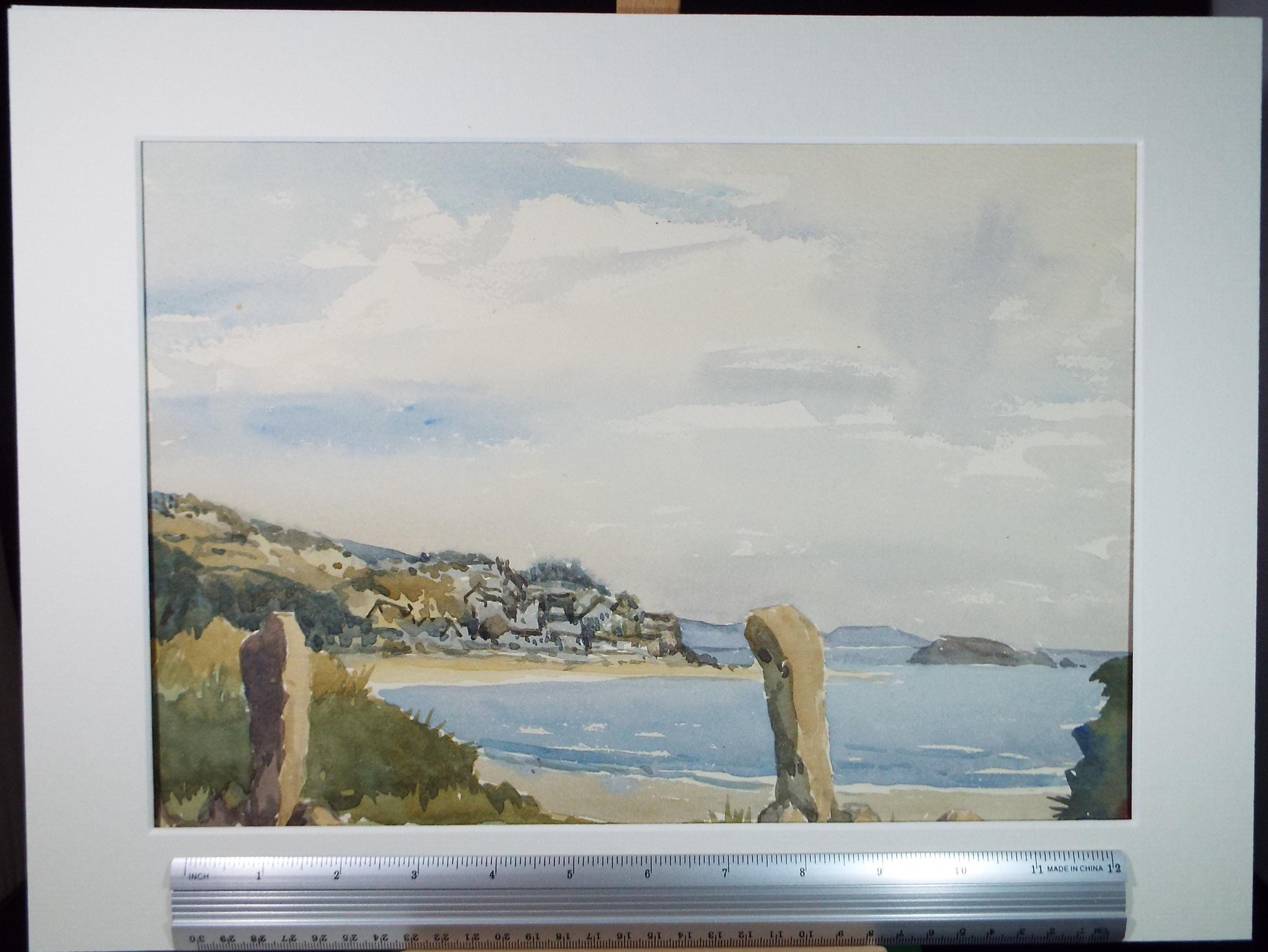 Original Watercolour, 'Fishing Village', Gwen Rayner, c1970's