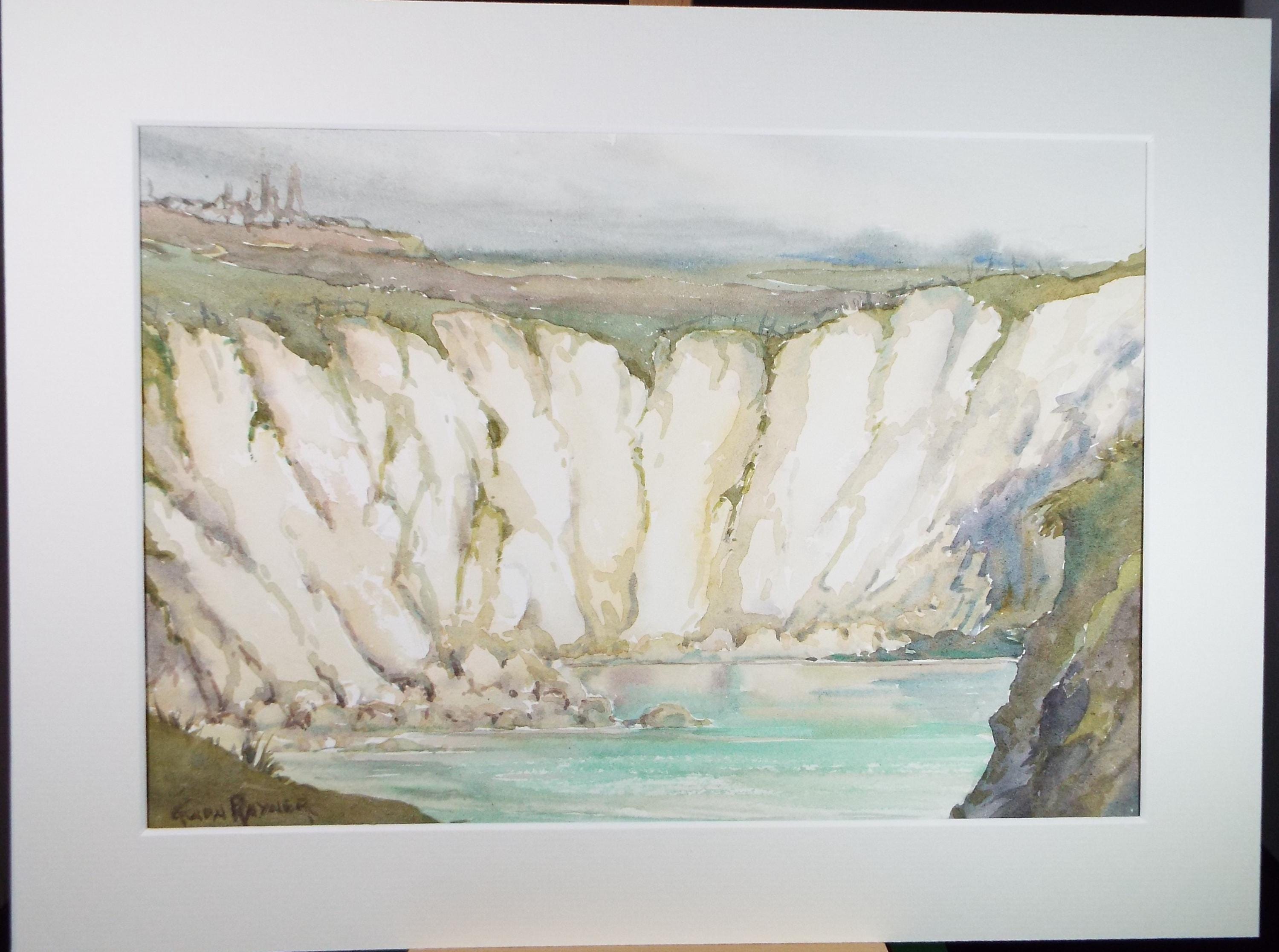 Original Watercolour, 'Chalk Cliffs', Gwen Rayner, c1970's