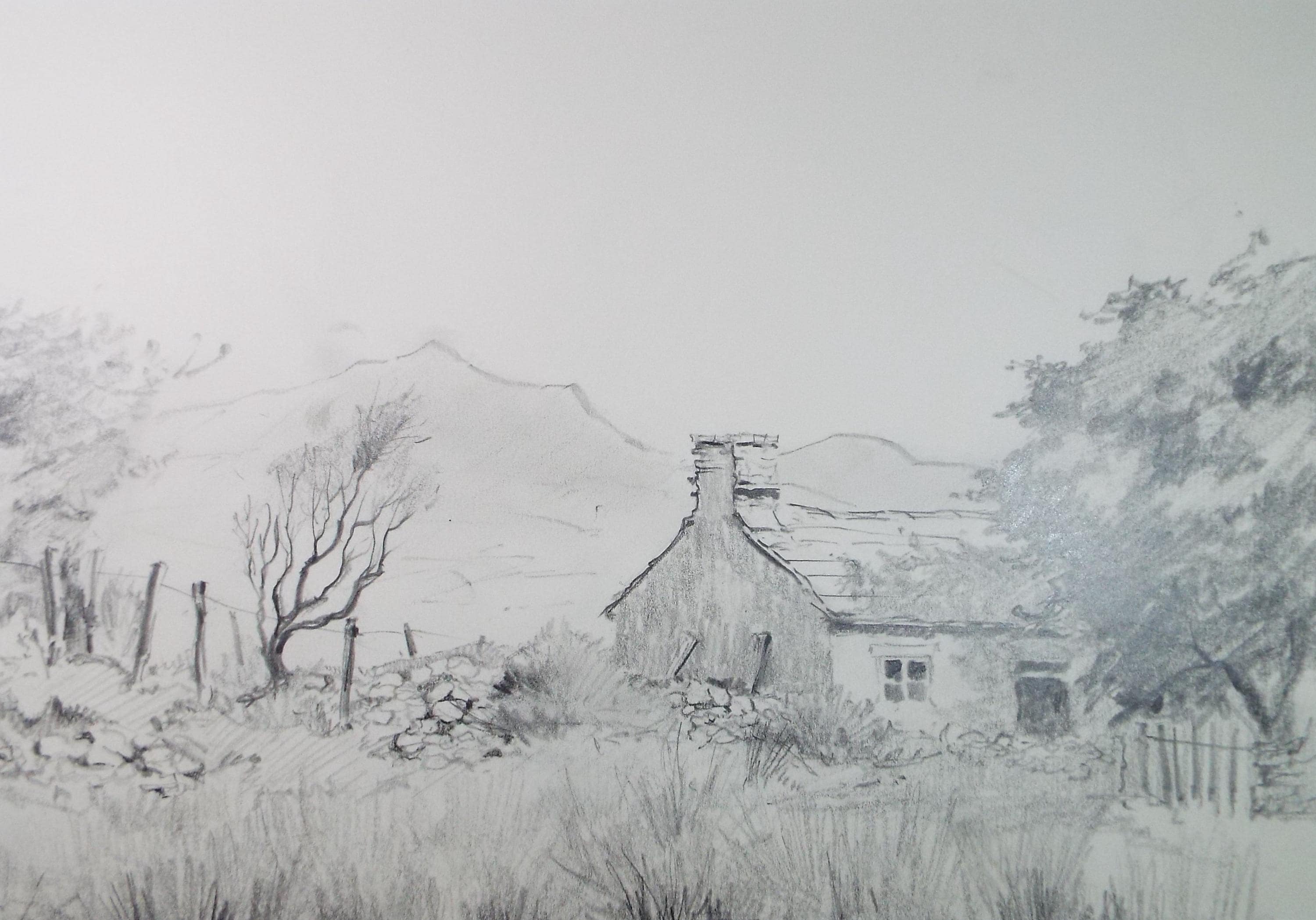 Original Pencil Drawing, 'A corner at Cilan', Tom Sykes, Circa 1980's