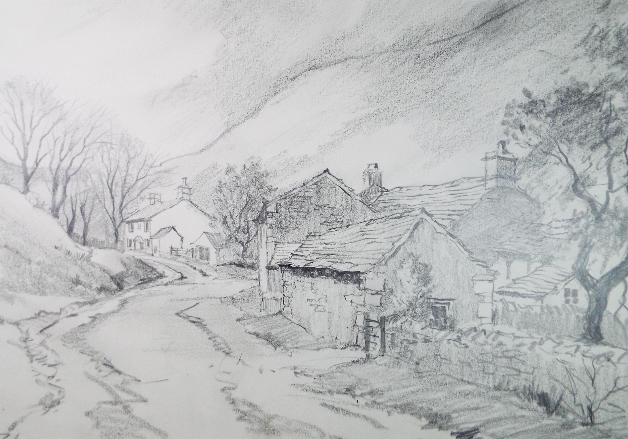 Original Pencil Drawing, 'Bowscale, Mungrisdale', Tom Sykes, Circa 1980's