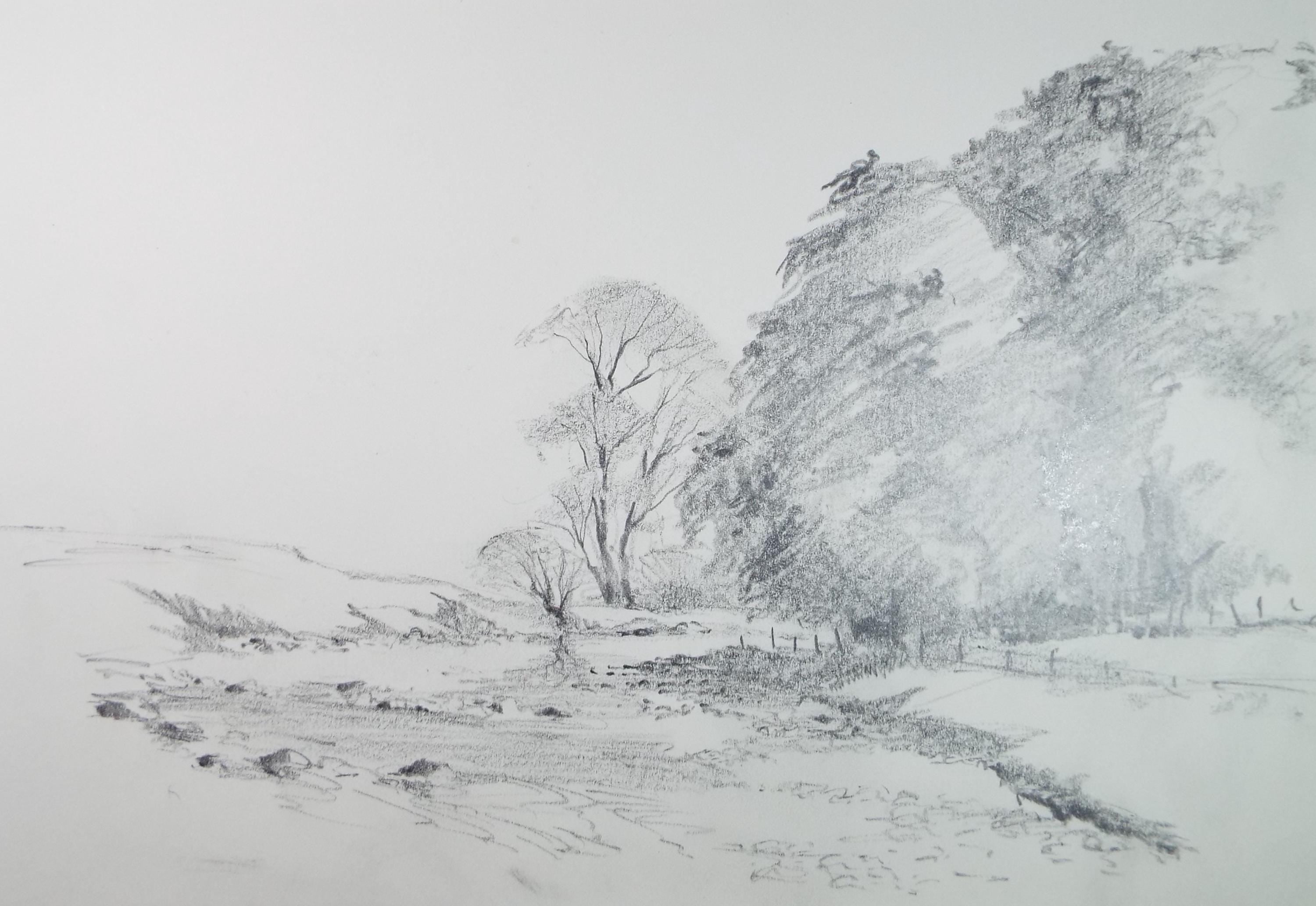 Original Pencil Drawing, 'Shallow Stream', Tom Sykes, Circa 1980's