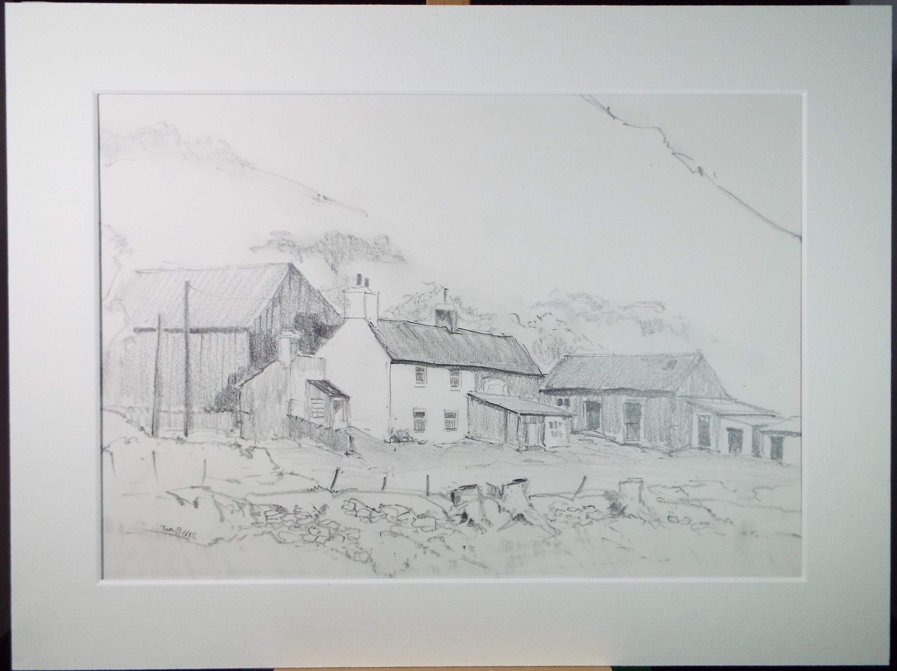 Original Pencil Drawing, 'Farm study-North Wales', Tom Sykes, Circa 1980's