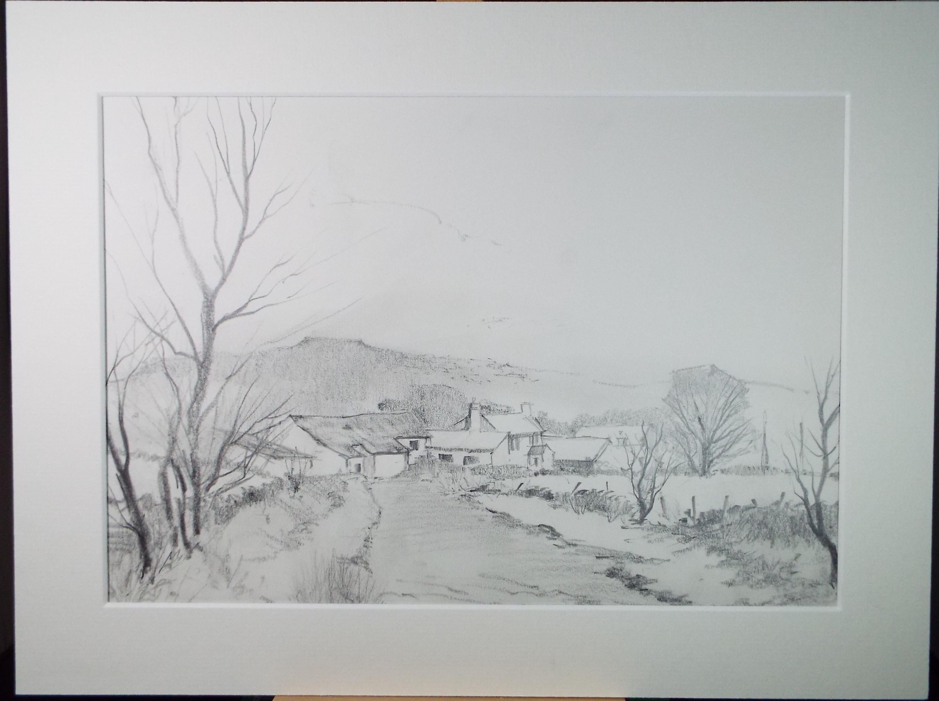 Original Pencil Drawing, 'Hamlet in the Valley', Tom Sykes, Circa 1980's