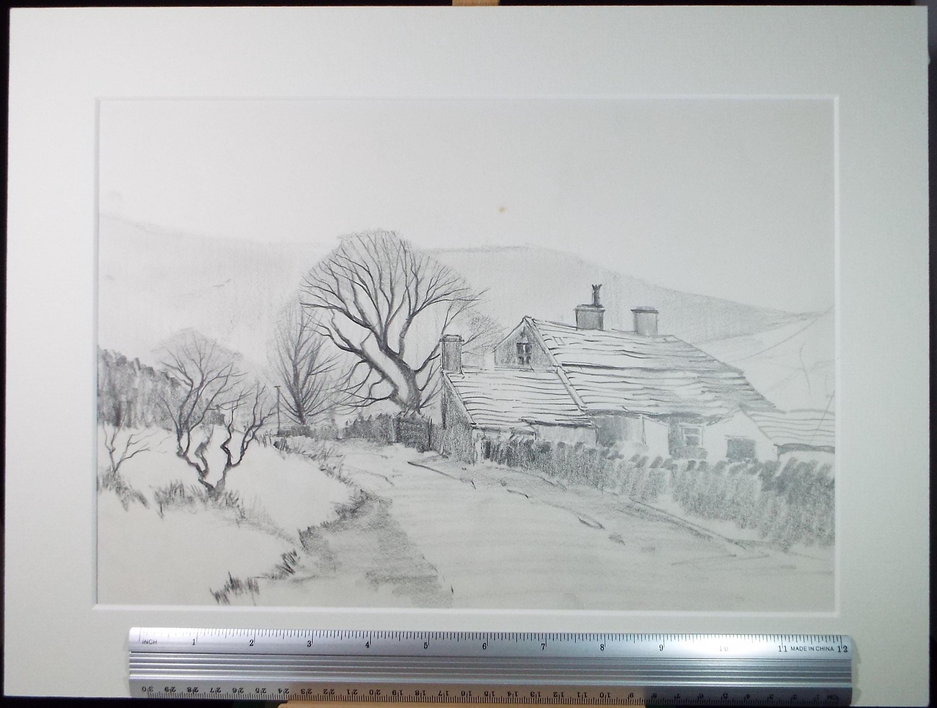 Original Pencil Drawing, 'Blackmoor Road, Oxenhope', Tom Sykes, Circa 1980's