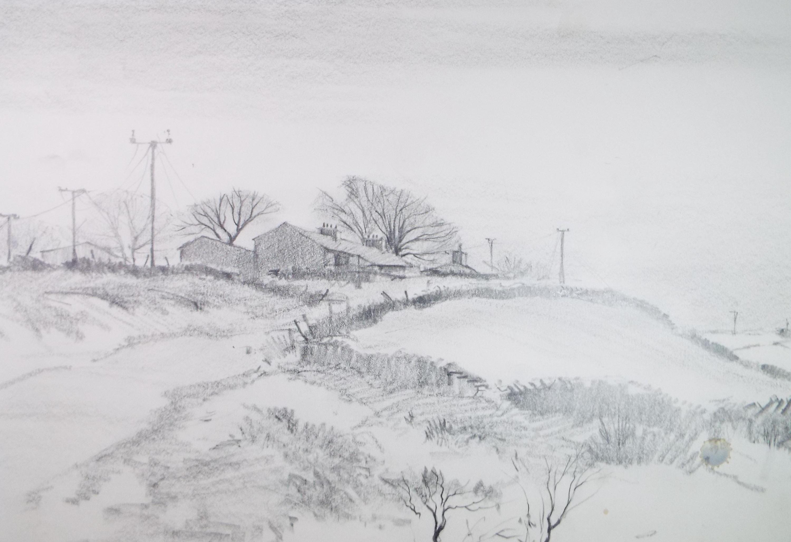 Original Pencil Drawing, 'Above Oxenhope', Tom Sykes, Circa 1980's