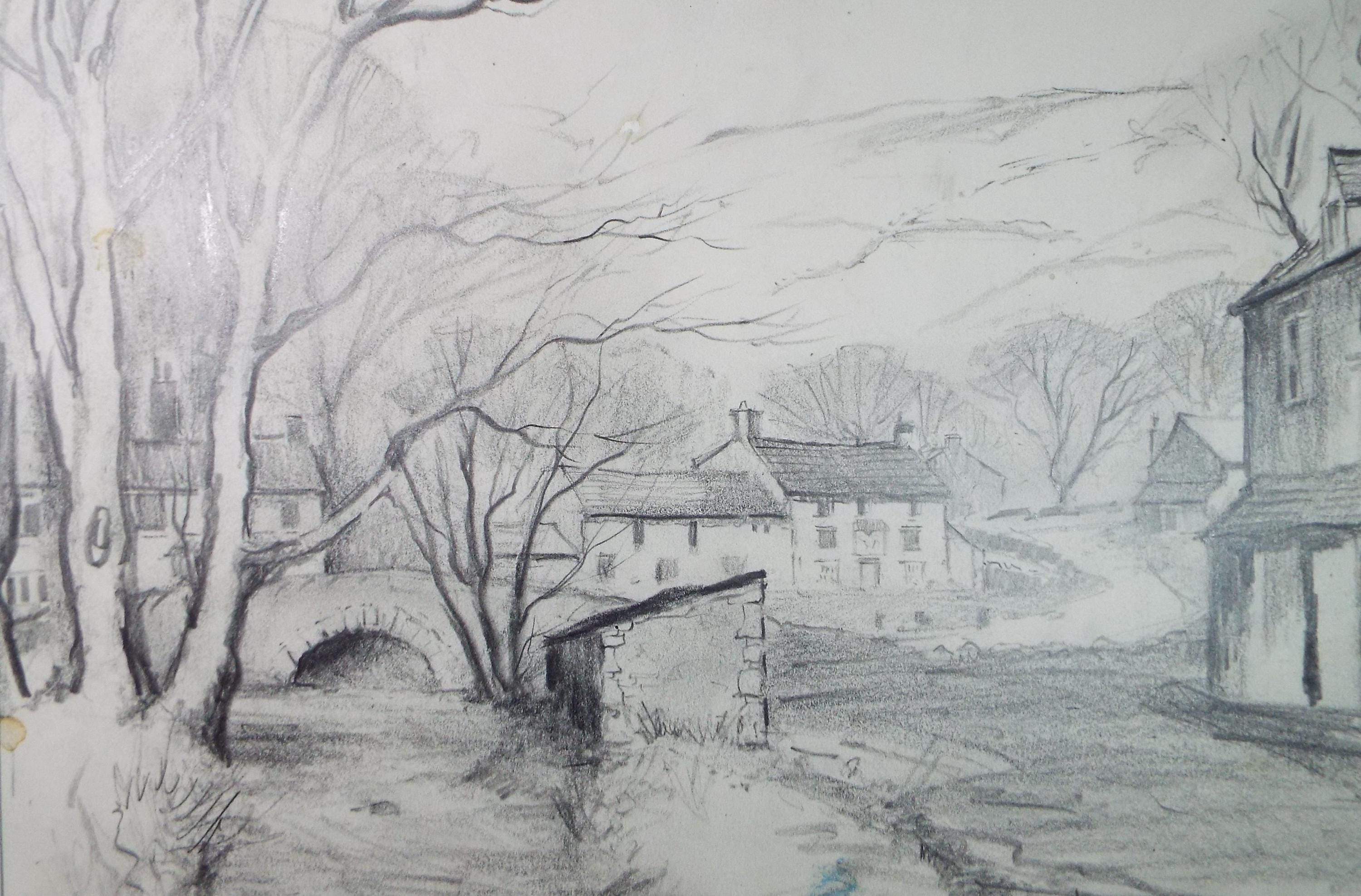 Original Pencil Drawing, 'Bridge & Stream, Malham', Tom Sykes, Circa 1980's