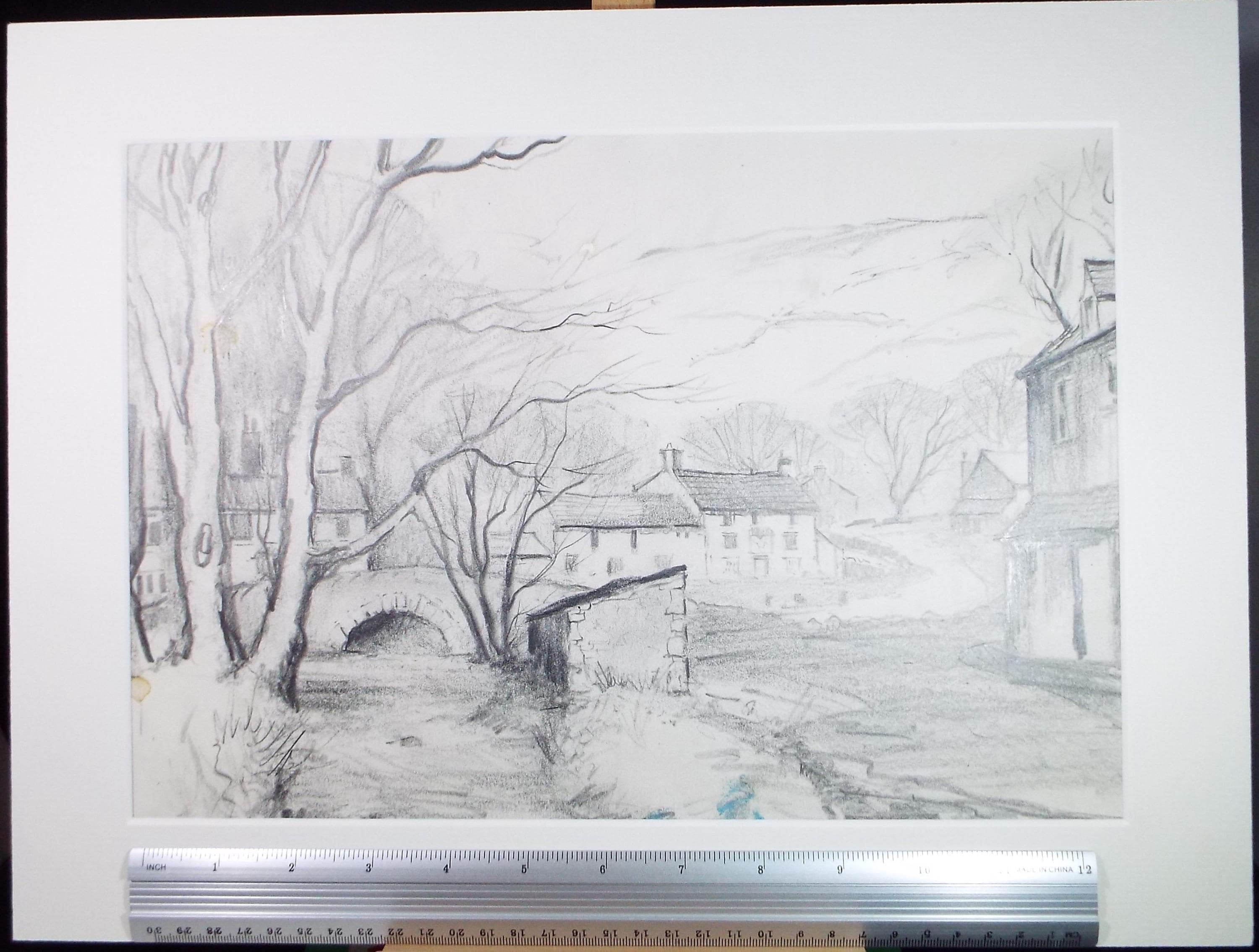 Original Pencil Drawing, 'Bridge & Stream, Malham', Tom Sykes, Circa 1980's