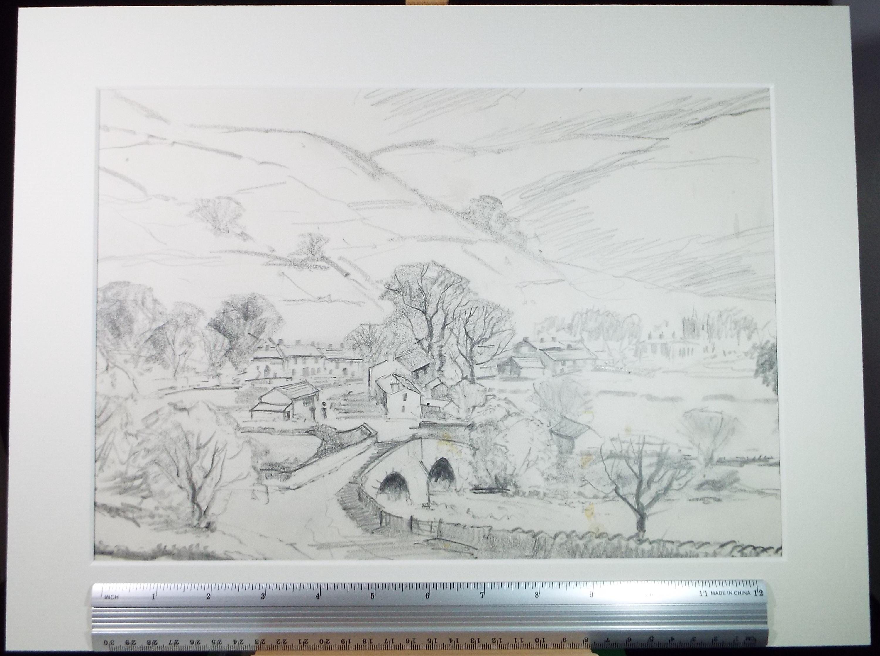 Original Pencil Drawing, 'Kettlewell from the Fellside', Tom Sykes, Circa 1980's