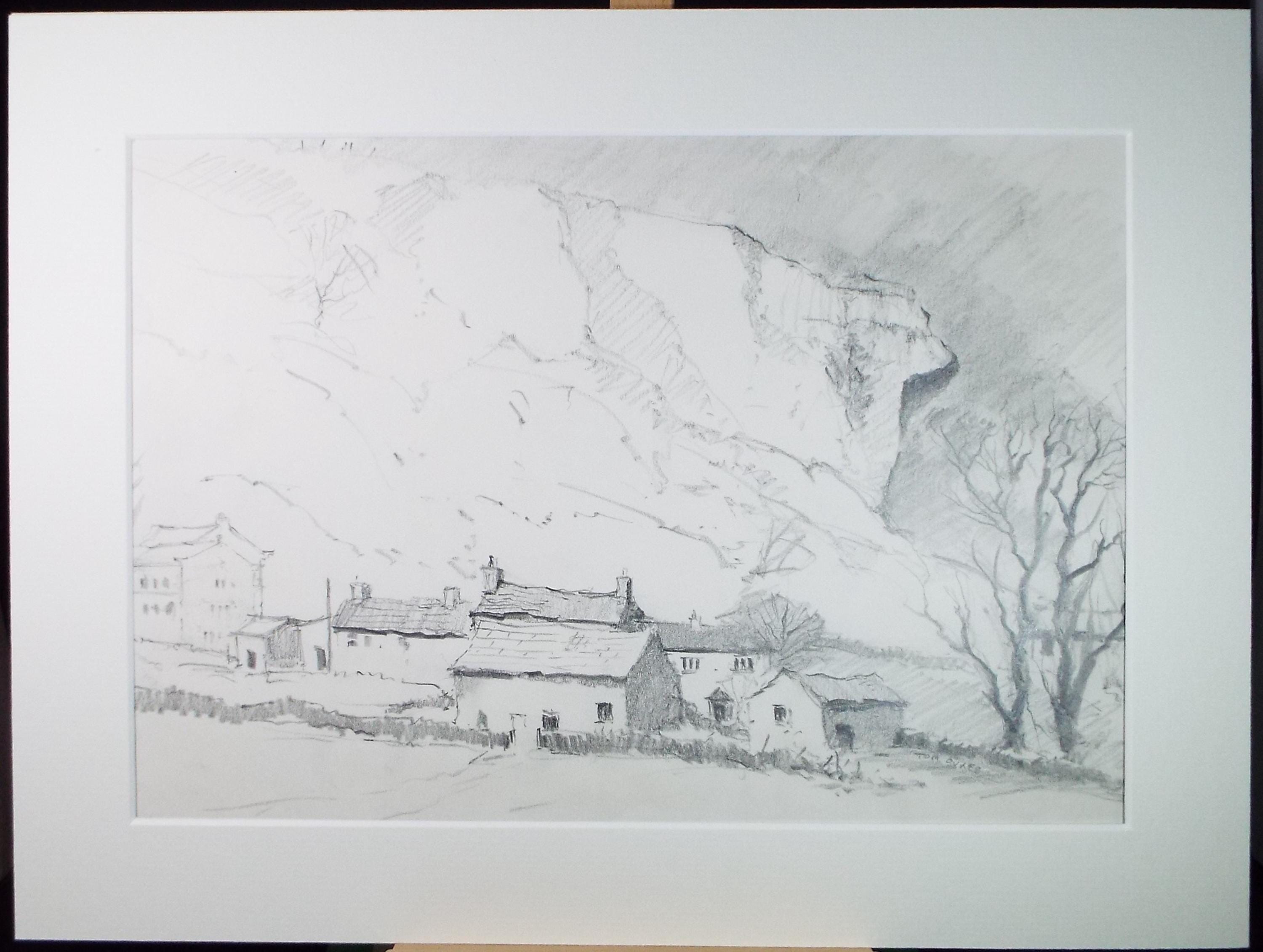 Original Pencil Drawing, 'Kilnsey from Trout Farm', Tom Sykes, Circa 1980's