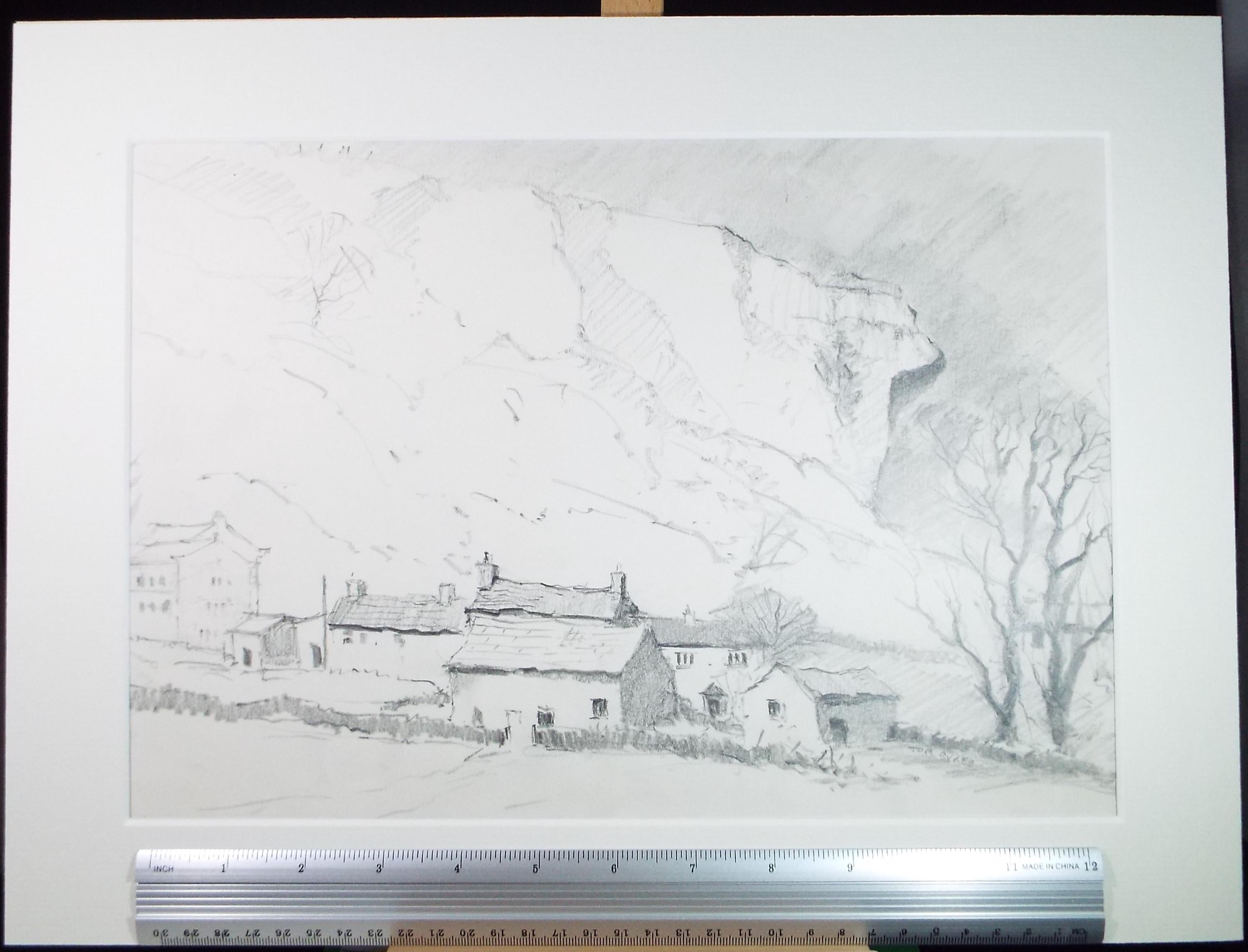 Original Pencil Drawing, 'Kilnsey from Trout Farm', Tom Sykes, Circa 1980's