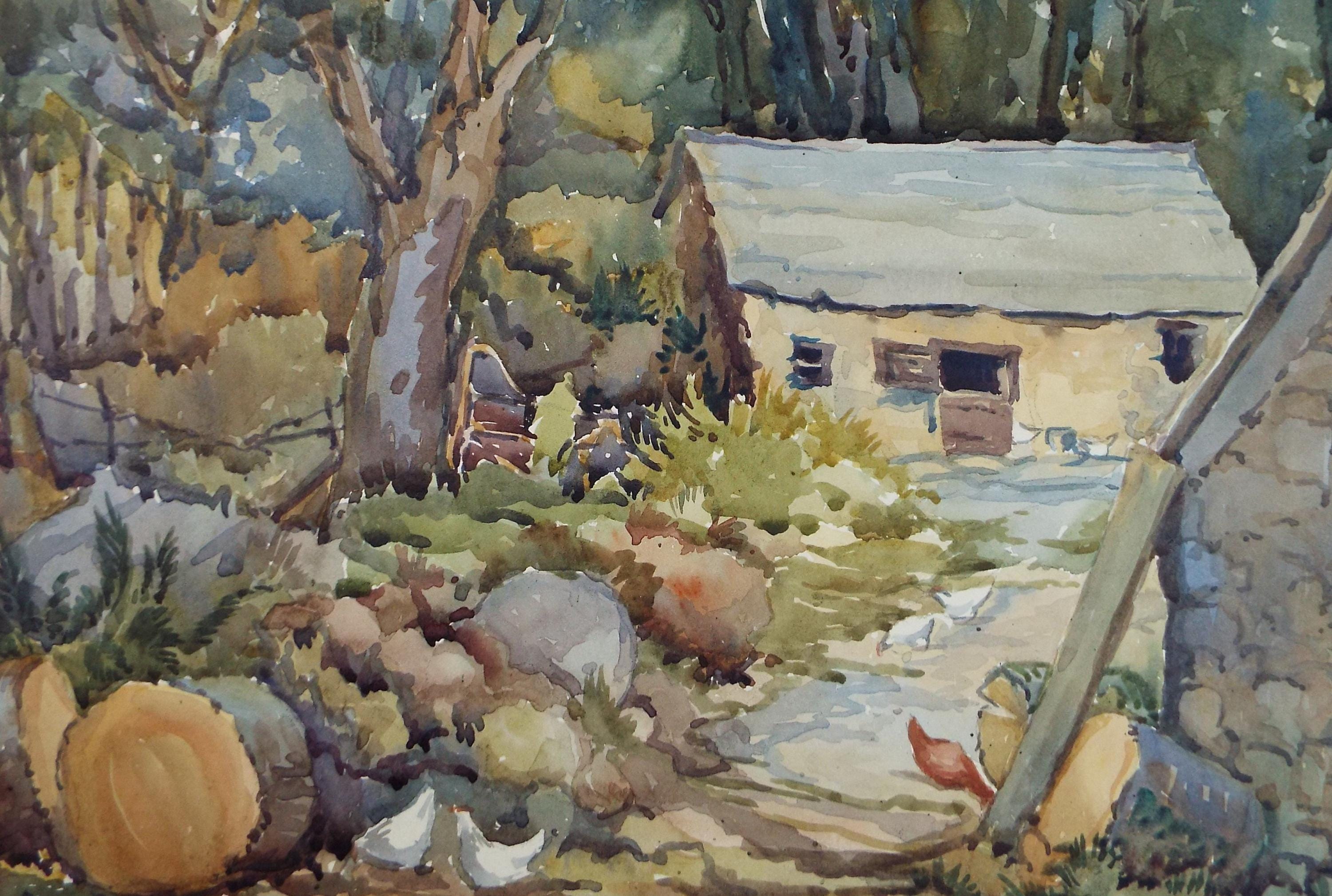 Original Watercolour, 'Workshop', Gwen Rayner, c1970's