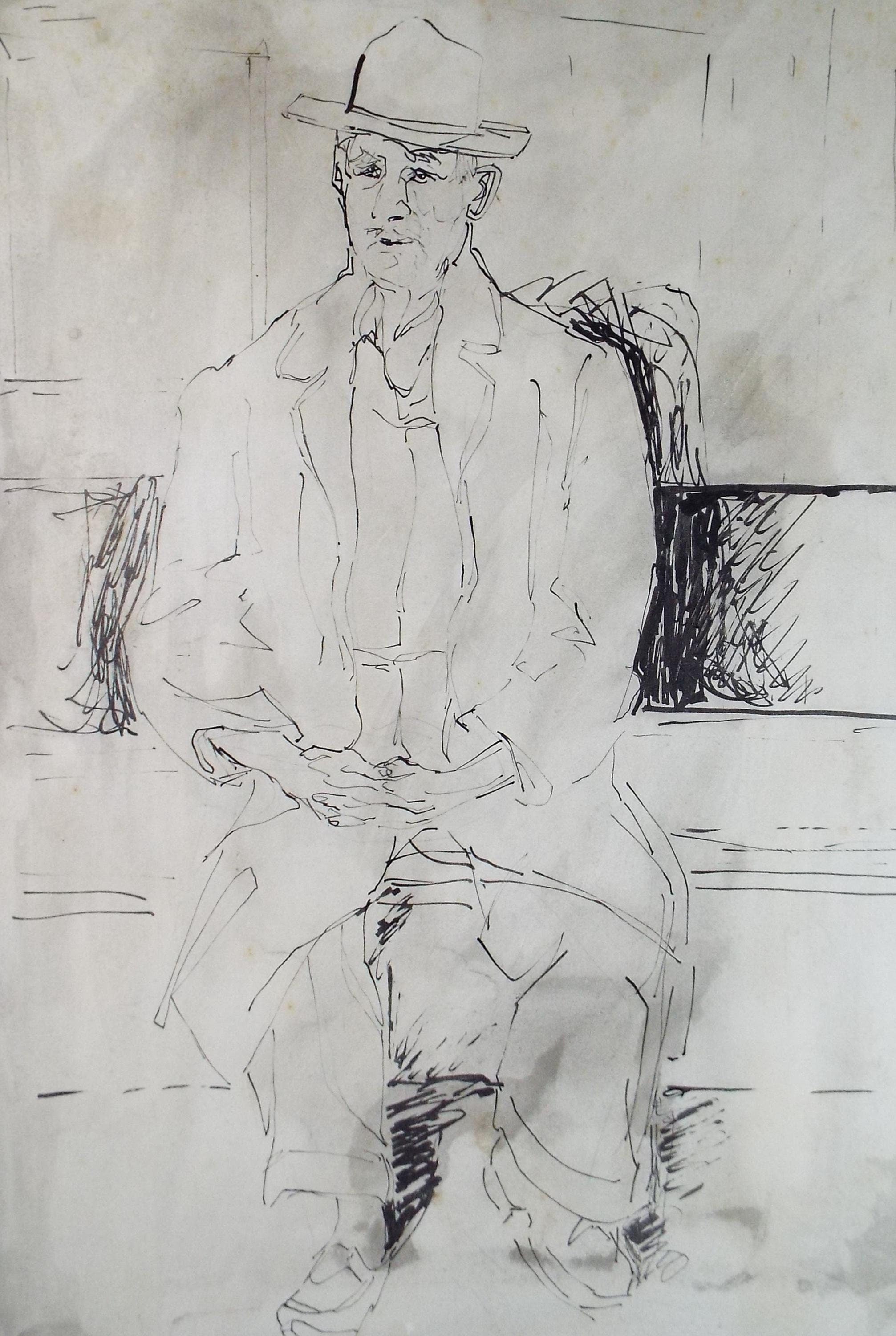 Original Ink & wash 'Seated Male Figure', Francesco Sillué (b1936), Circa 1960's